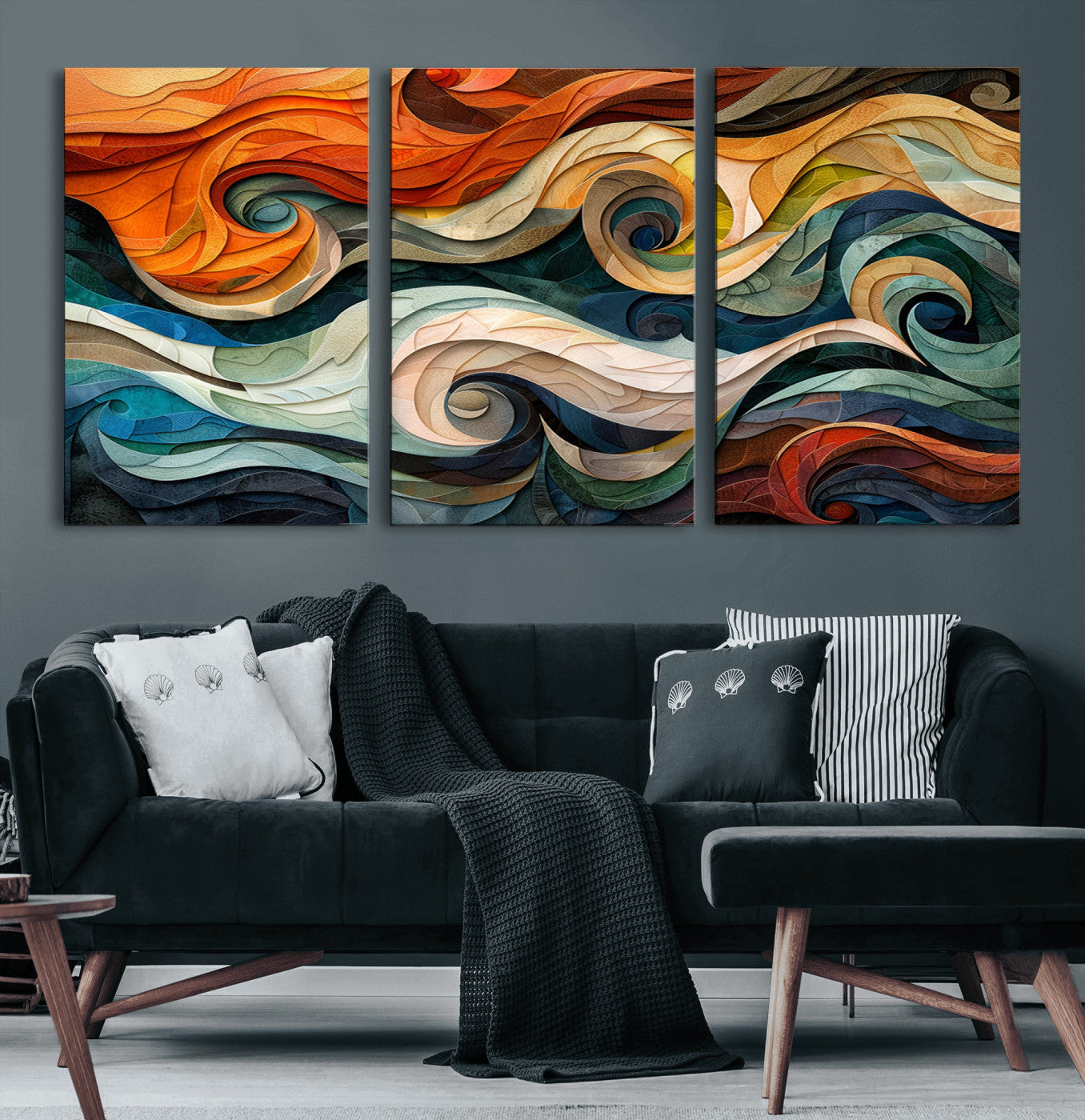 98463-MGV-CV-60X30-3P-Abstract Wave Wall Art | Ready to Hang Framed Canvas Print | Vibrant Home Decor for Modern Spaces