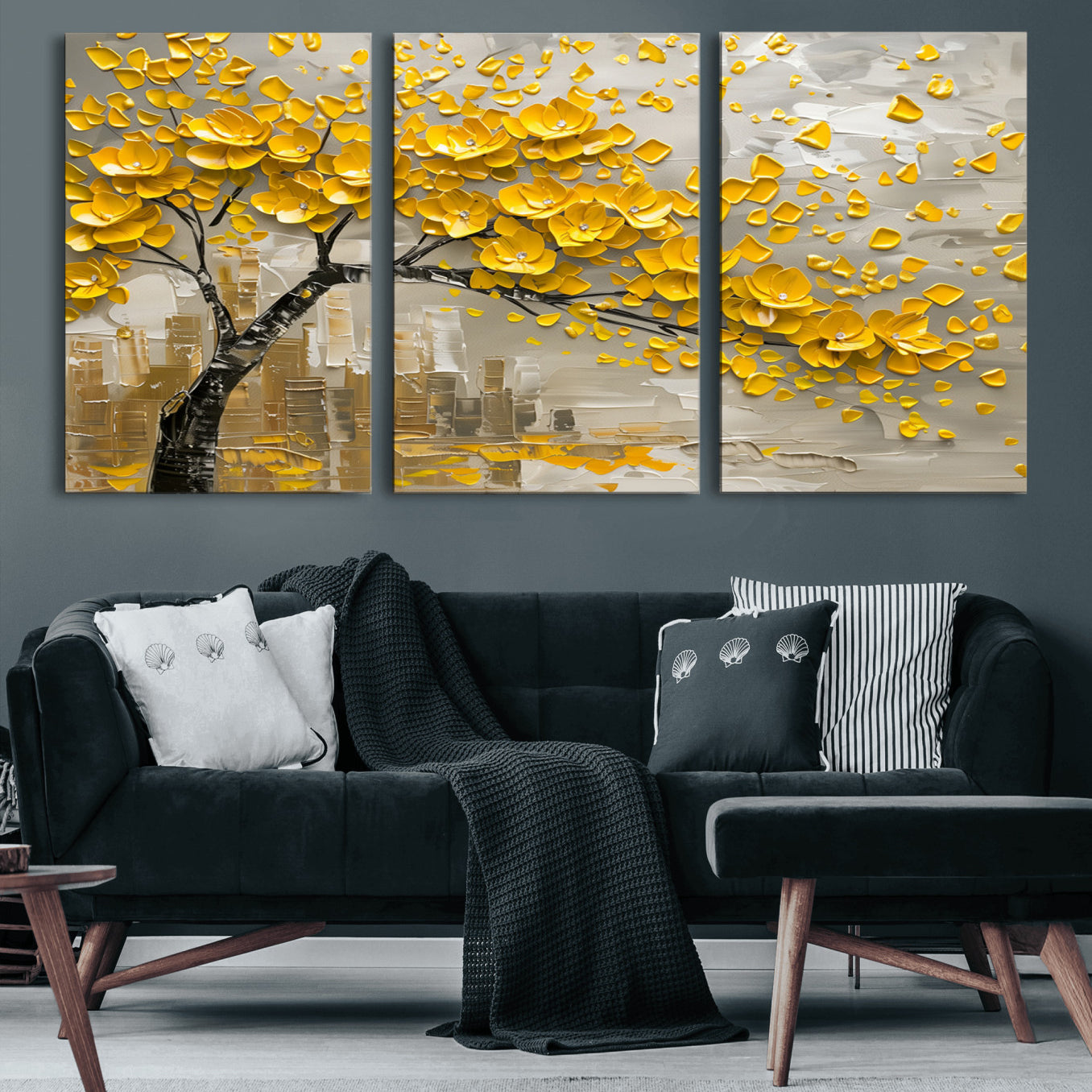 99675-MGV-CV-36X24-Yellow Blossom Tree Canvas Wall Art - Floral Abstract Modern Contemporary Artwork for Living Room or