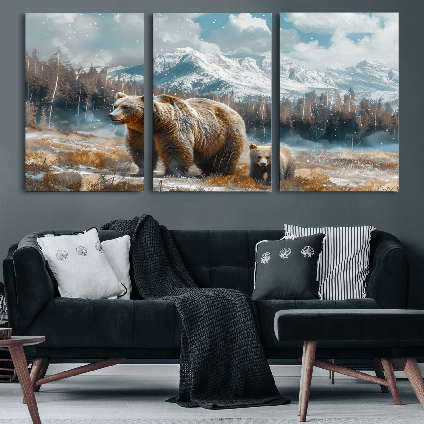 65933-MGV-CV-60X30-3P-Bear and Baby Bear Wall Art Canvas Print