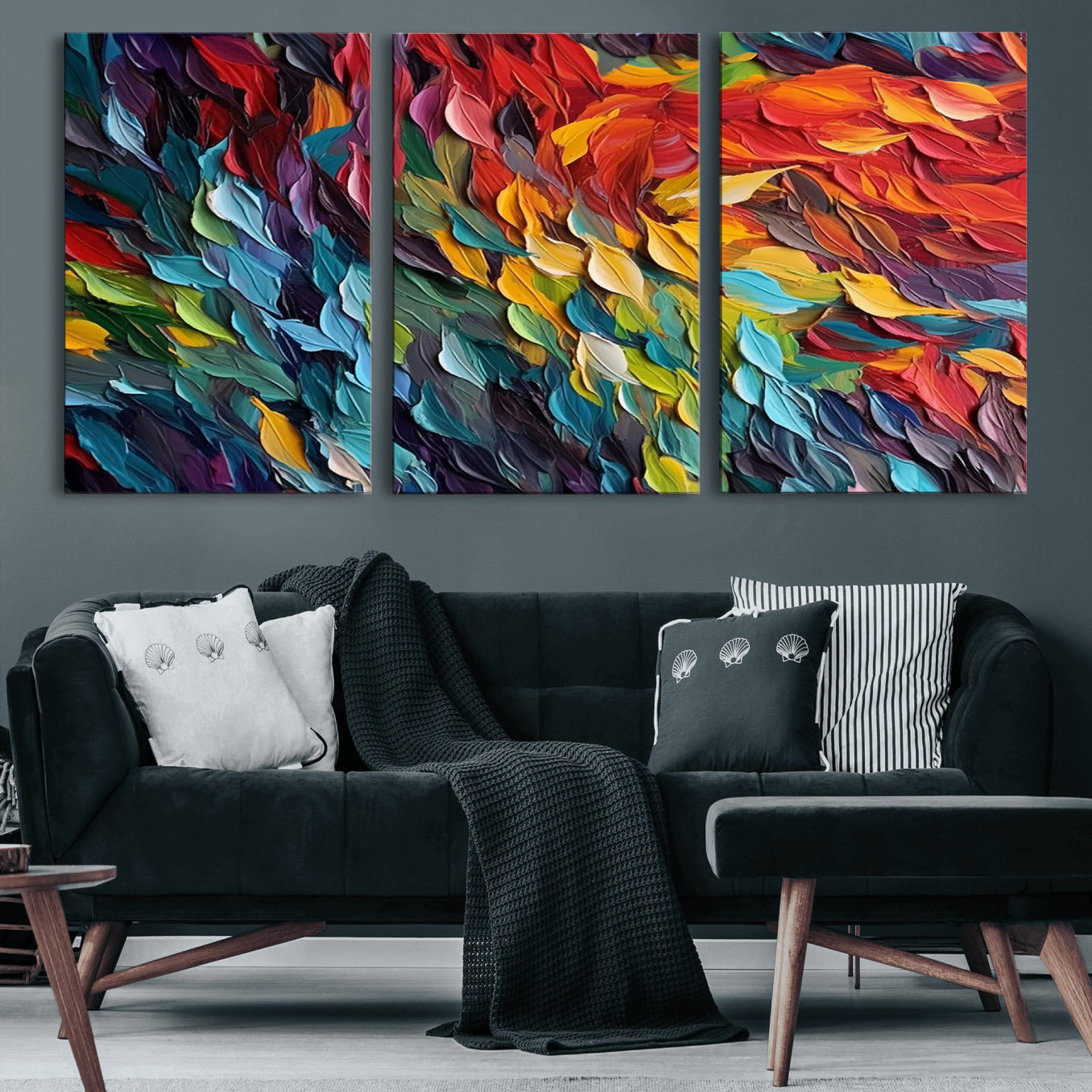 41557-MGV-CV-60X30-3P-Vibrant Abstract Leaf Wall Art Canvas Print | Bold Colorful Canvas for Living Room or Office | Ready