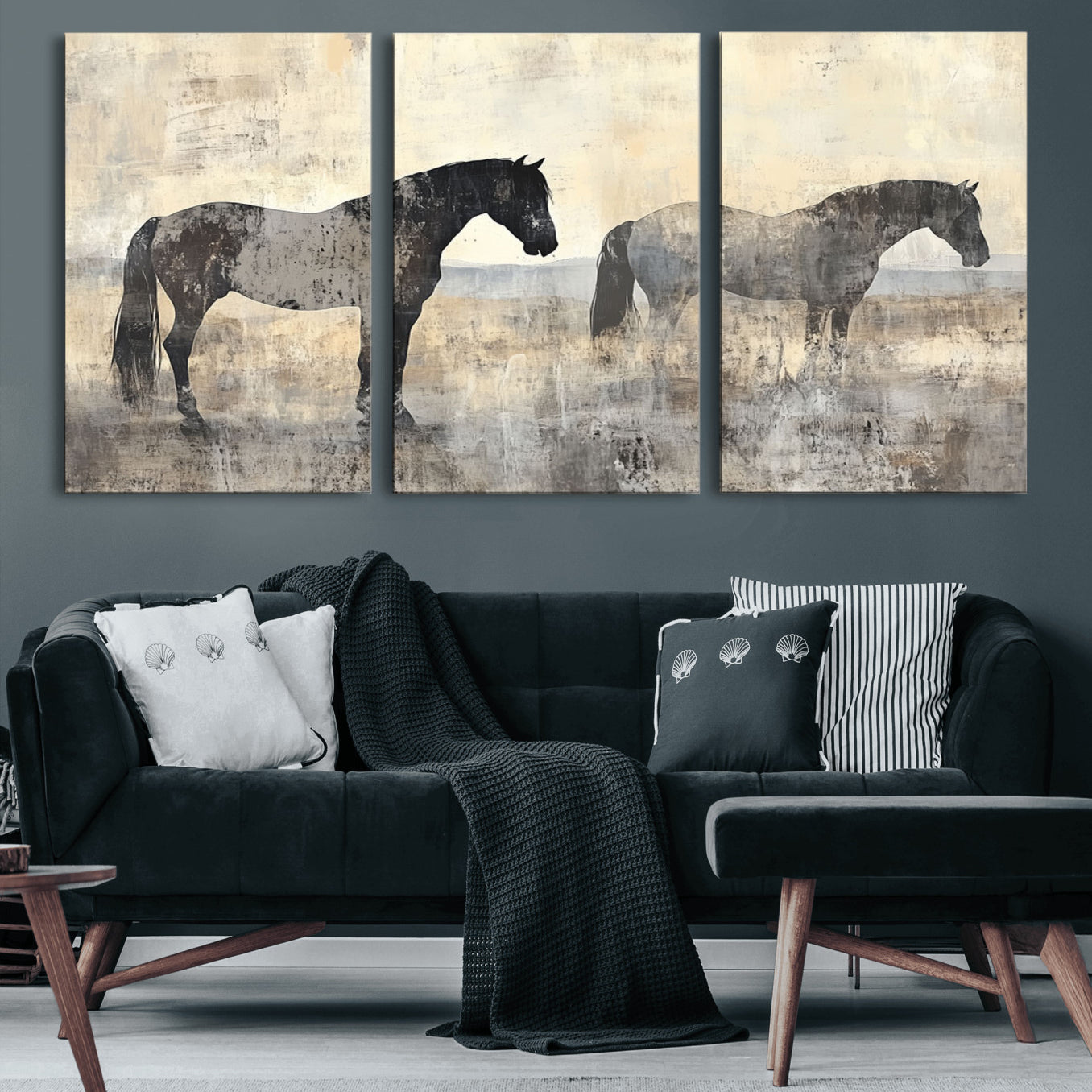 81988-MGV-CV-60X30-3P-Vintage Horses Wall Art Canvas Print