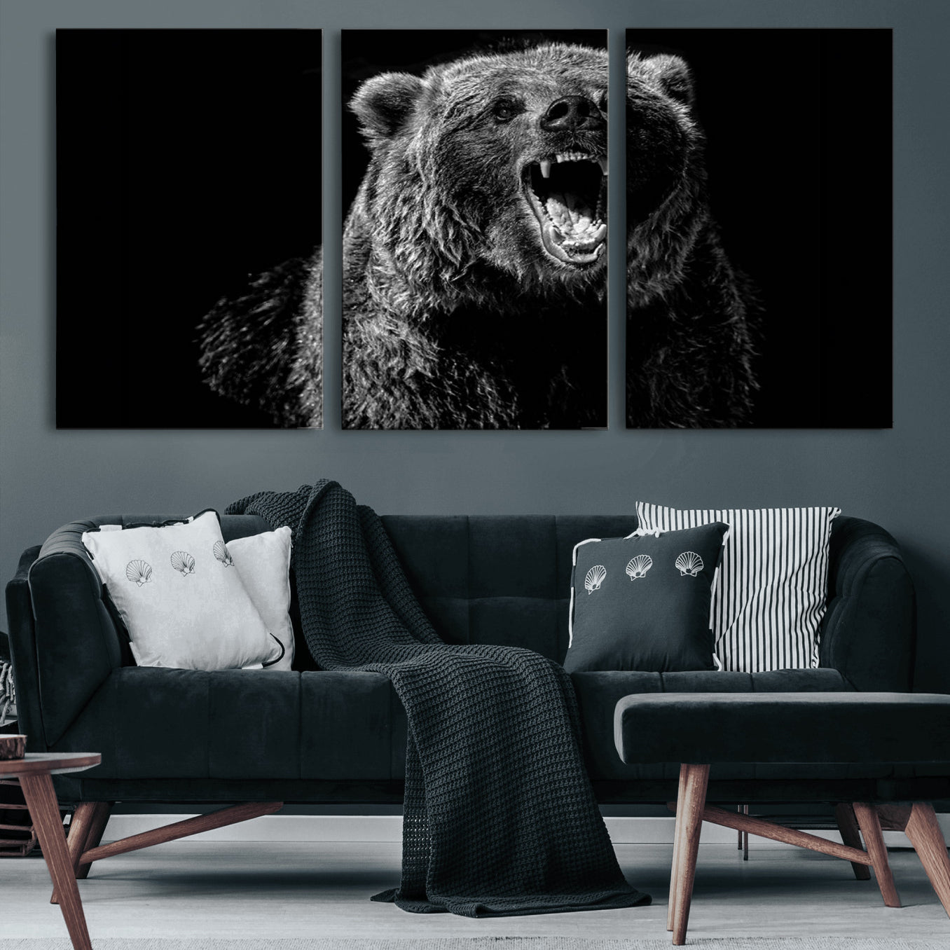 57891-MGV-CV-60X30-3P-Bear Canvas Print | Wildlife Wall Art for Cabin Decor | Ready to Hang Framed
