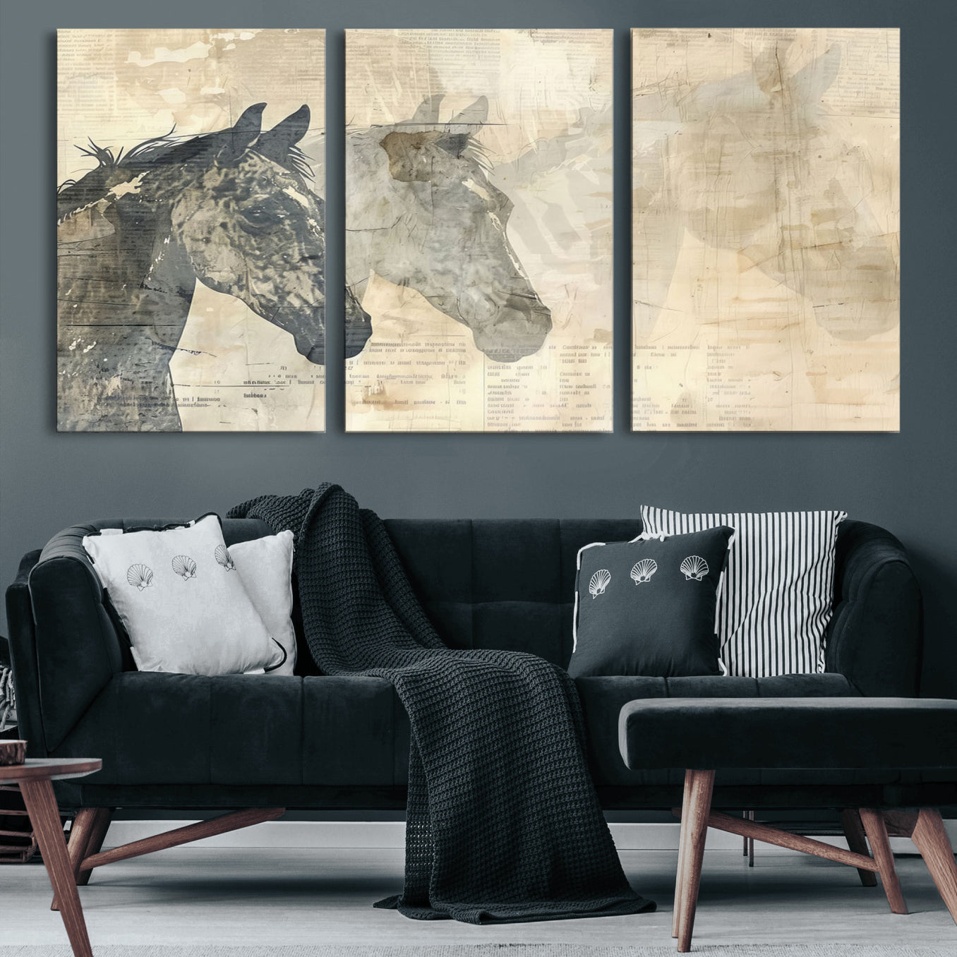 64301-MGV-CV-60X30-3P-Abstract Horse Canvas Print | Modern Farmhouse Wall Art | Ready to Hang Framed