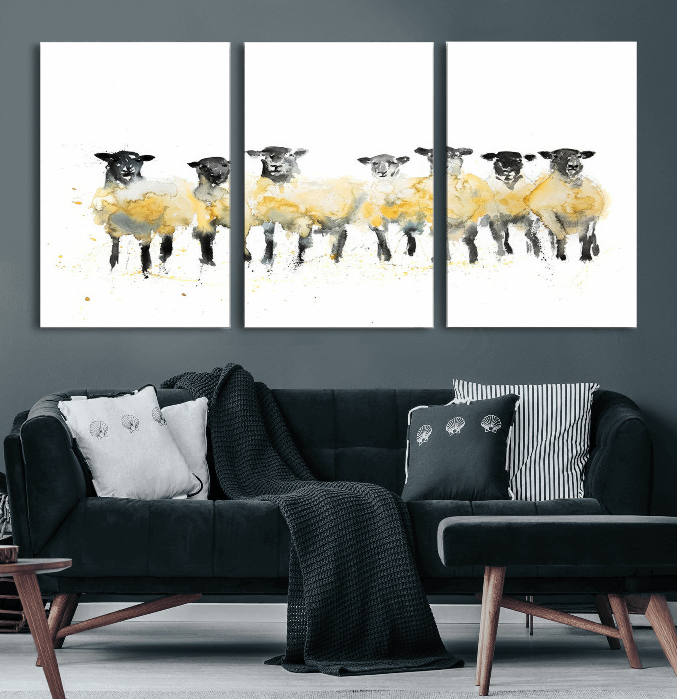 72612-MGV-CV-60X30-3P-Farmhouse Wall Art Sheep Print | Ready to Hang Framed Canvas | Rustic Barn Decor