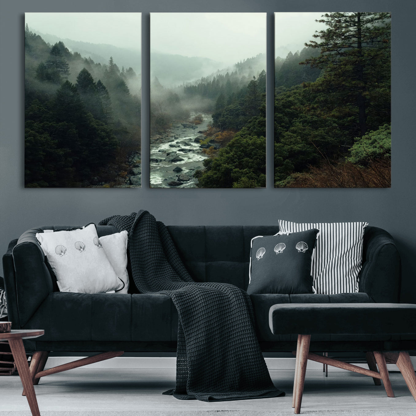 95112-MGV-CV-36X24-Misty Forest Wall Art | Ready to Hang and Framed | Tranquil Nature Landscape for Living Room or
