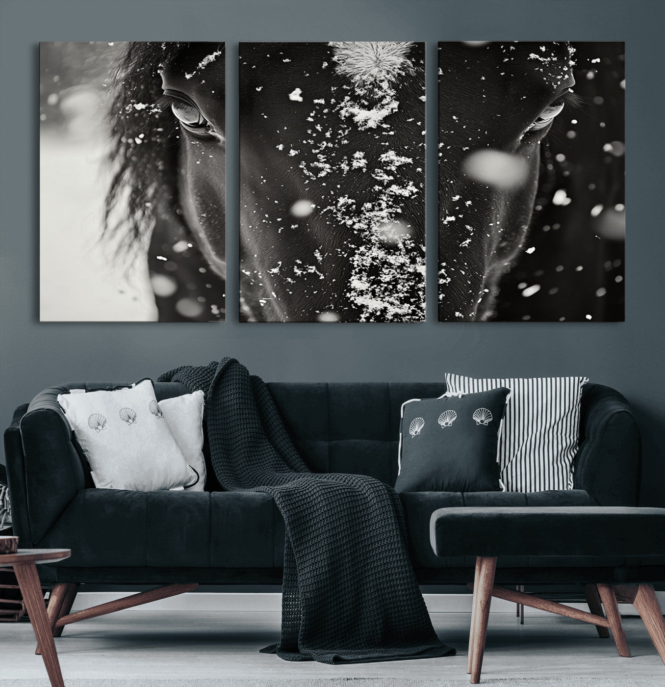 73281-MGV-CV-60X30-3P-Winter Horse Snow Wall Art Canvas Print