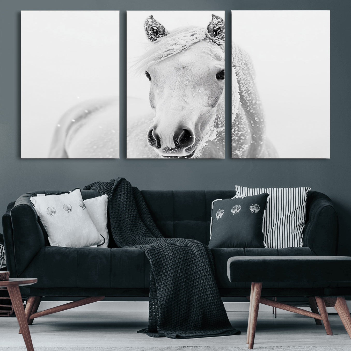 74782-MGV-CV-60X30-3P-Majestic White Horse Wall Art | Ready to Hang and Framed | Farmhouse Wall Decor for Living Room