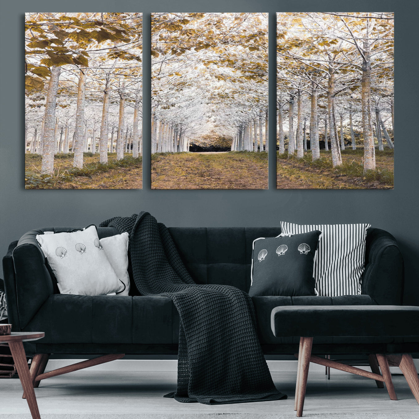 41104-MGV-CV-60X30-3P-Forest Grove Wall Art | Serene Pathway Canvas Print | Ready to Hang and Framed Nature Wall Decor for