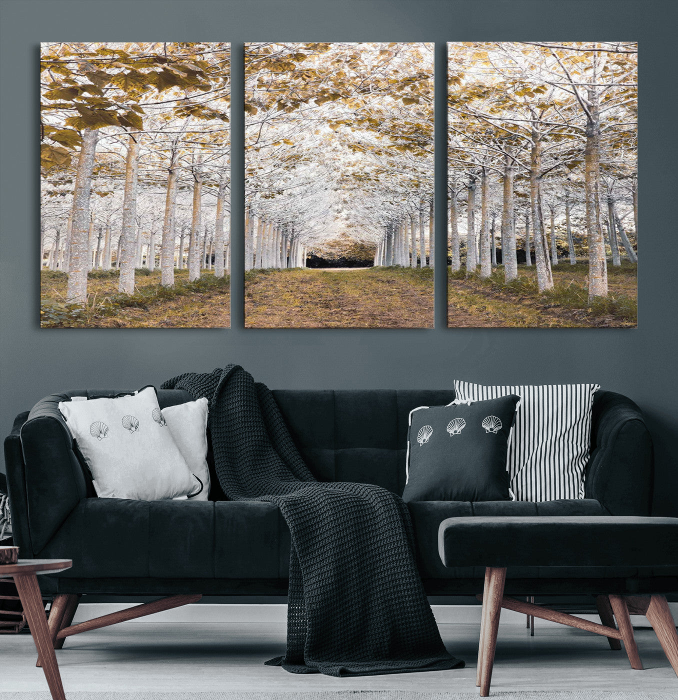 41104-MGV-CV-60X30-3P-Forest Grove Wall Art | Serene Pathway Canvas Print | Ready to Hang and Framed Nature Wall Decor for