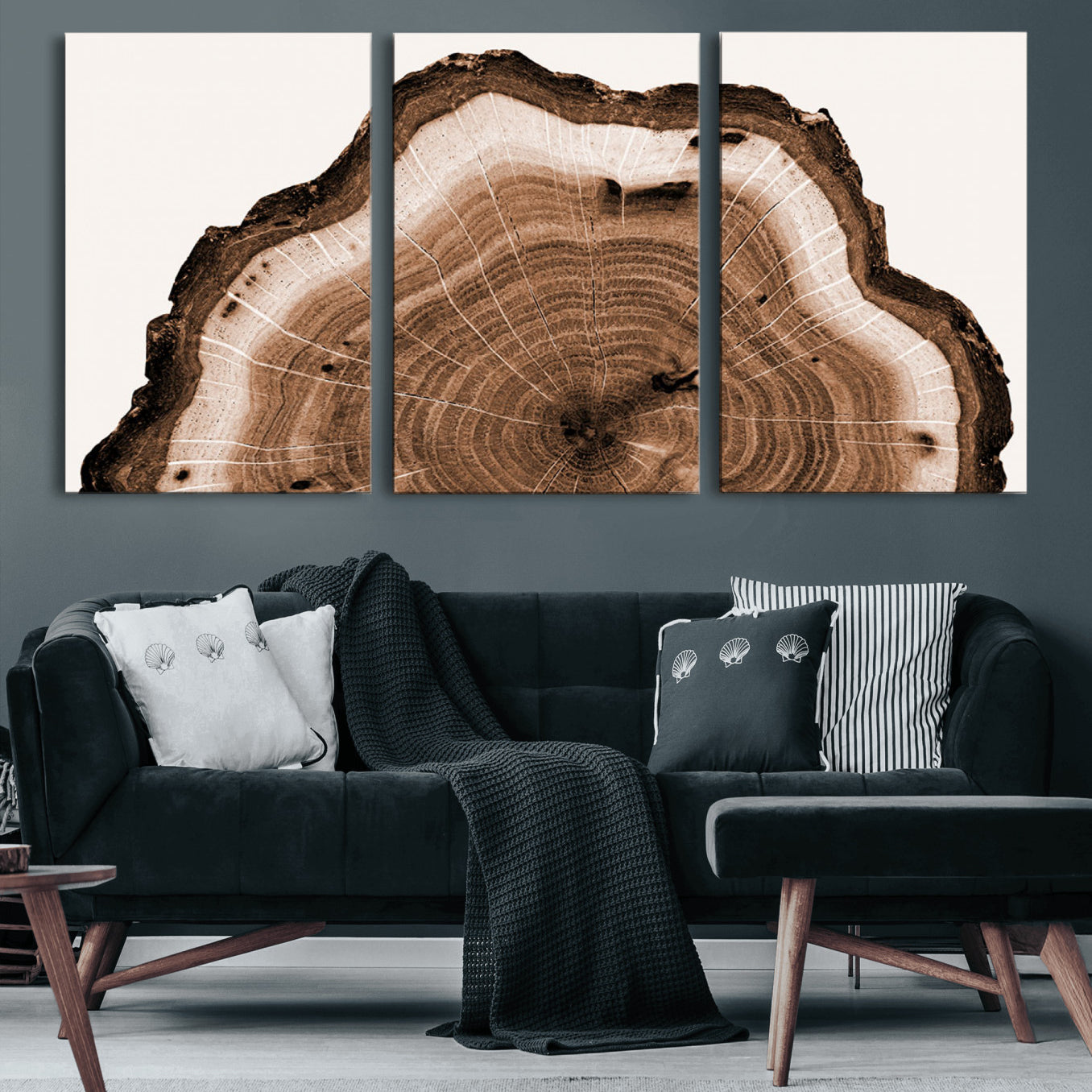 45195-MGV-CV-60X30-3P-Rustic Wood Rings Wall Art | Nature-Inspired Tree Ring Canvas Print | Ready to Hang and Framed for