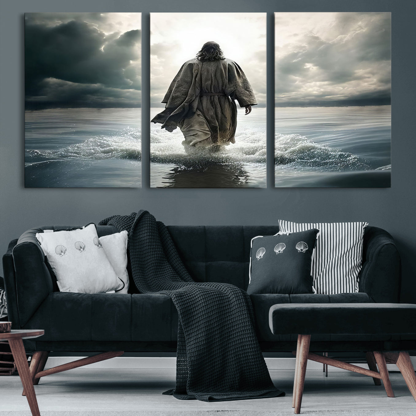 62787-MGV-CV-60X30-3P-Jesus Walking on Water Wall Art | Canvas Print | Ready to Hang | Christian Home Decor | Spiritual