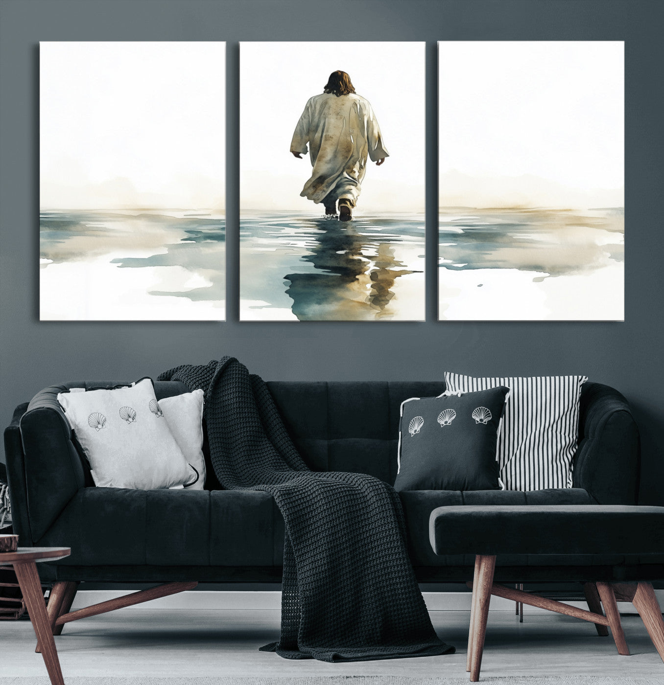 77475-MGV-CV-60X30-3P-Abstract Jesus Wall Art Canvas Print, Christian Wall Art, Jesus Christ Walking