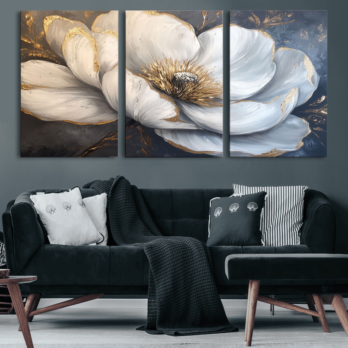 82996-MGV-CV-60X30-3P-White Magnolia Flower Wall Art Canvas Print | Abstract Floral Wall Decor | Elegant Bloom Artwork |