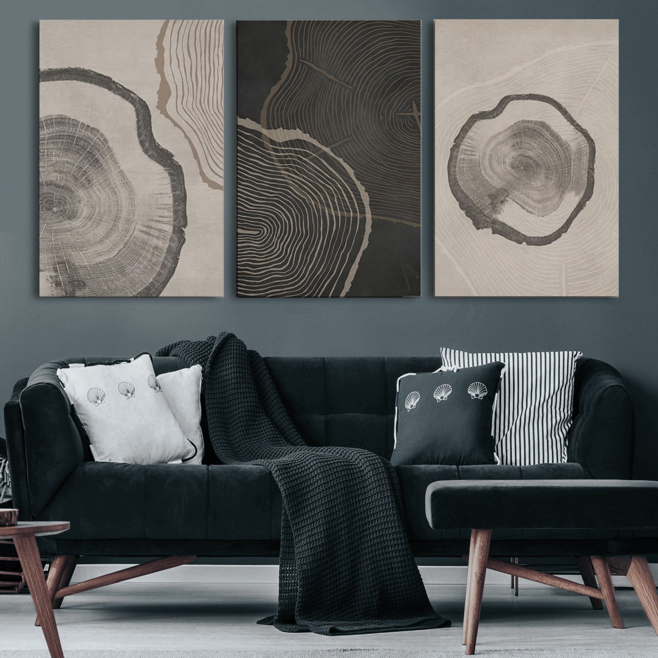 25407-MGV-CV-60X30-3P-Minimalist Tree Rings Wall Art | Modern Abstract Canvas Print Set | Ready to Hang and Framed |