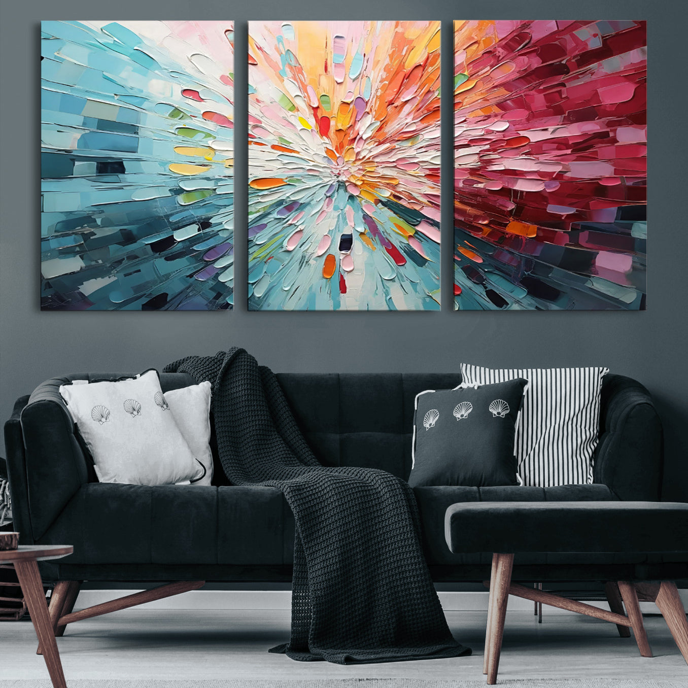 47065-MGV-CV-60X30-3P-Radiant Bloom Abstract Floral Wall Art Canvas Print - Colorful Burst - Modern Living Room Decor -