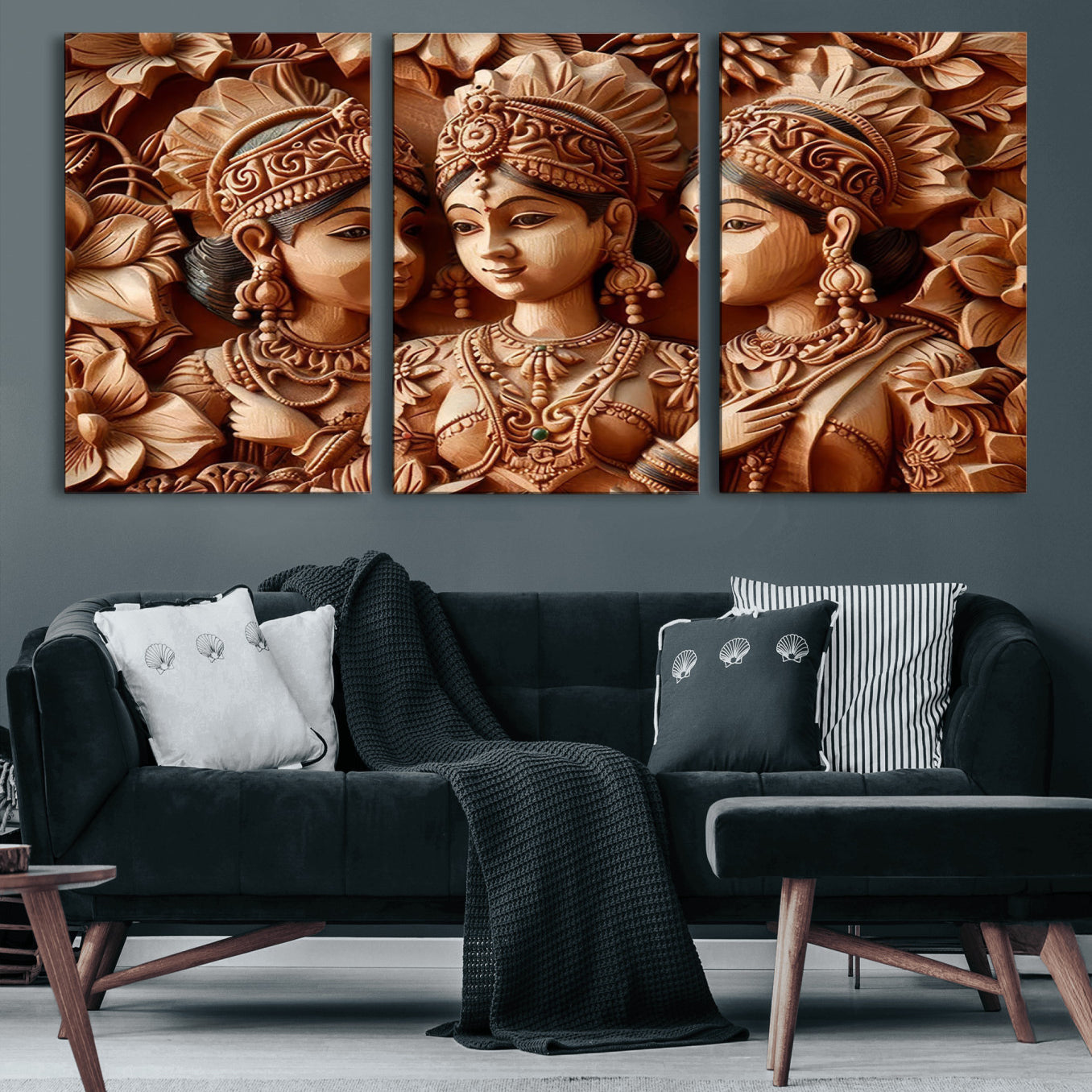 89522-MGV-CV-60X30-3P-Indian Woman Statue Wall Art Canvas Print