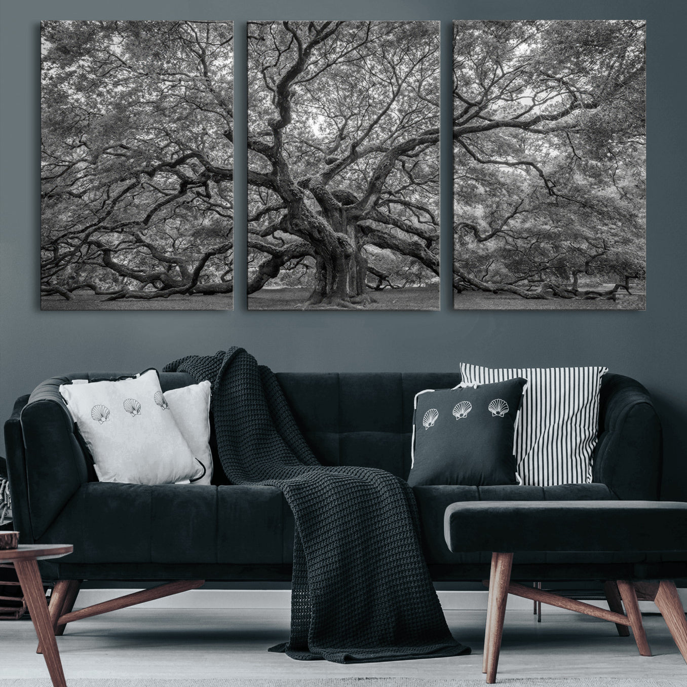 97240-MGV-CV-60X30-3P-Majestic Angel Oak Tree Black and White Canvas Print – Multi Panel Wall Art, Giclée Print, Ready to