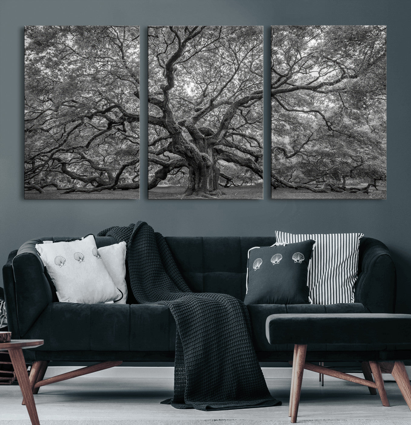 97240-MGV-CV-60X30-3P-Majestic Angel Oak Tree Black and White Canvas Print – Multi Panel Wall Art, Giclée Print, Ready to