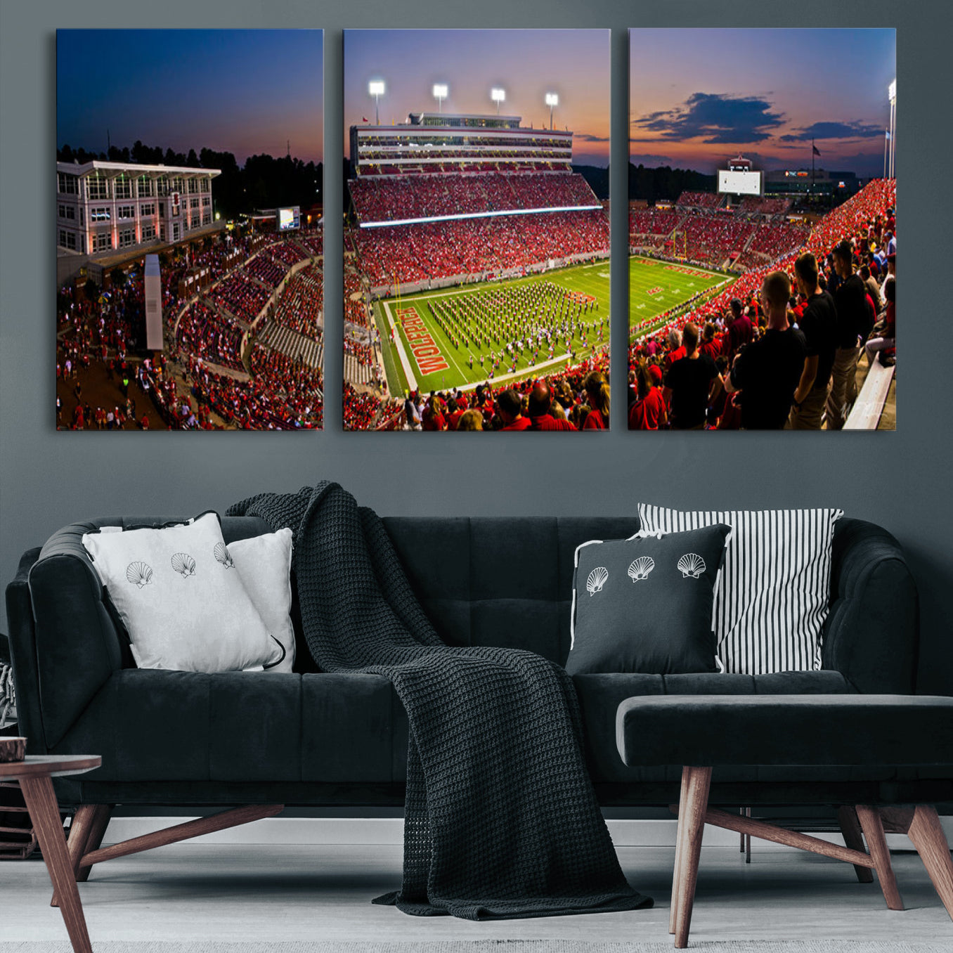 87655-MGV-CV-60X30-3P-NC State Wolfpack Football Team Print - Raleigh Carter-Finley Stadium Wall Art Canvas Print