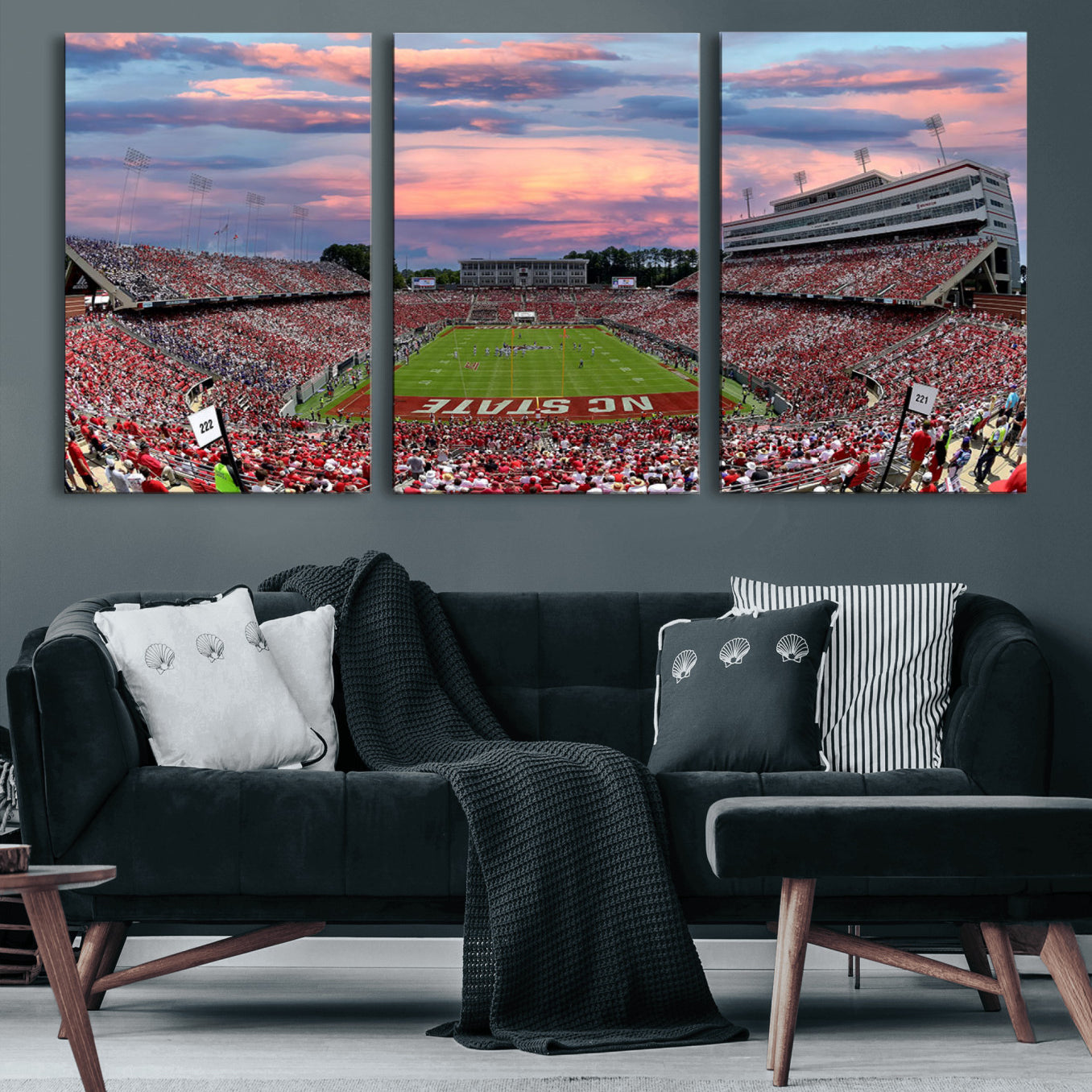 75072-MGV-CV-60X30-3P-Carter-Finley Stadium Art Sunset Game Triple Canvas Wall Art - NC State Wolfpack Football Match