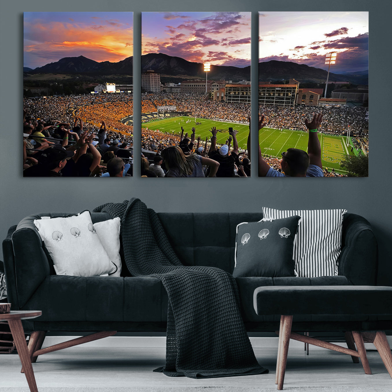 80381-MGV-CV-60X30-3P-Framed Colorado Buffaloes Football Team Print - Boulder Folsom Field Stadium Wall Art Canvas Print
