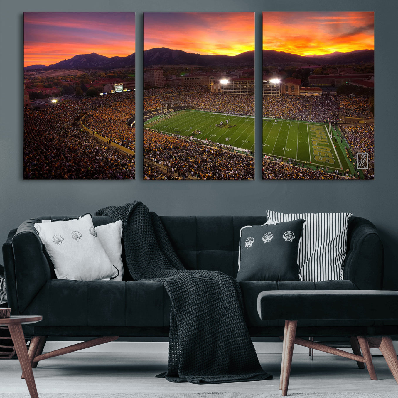 58708-MGV-CV-60X30-3P-Colorado Buffaloes Football Team Print - Boulder Folsom Field Stadium Wall Art Canvas Print