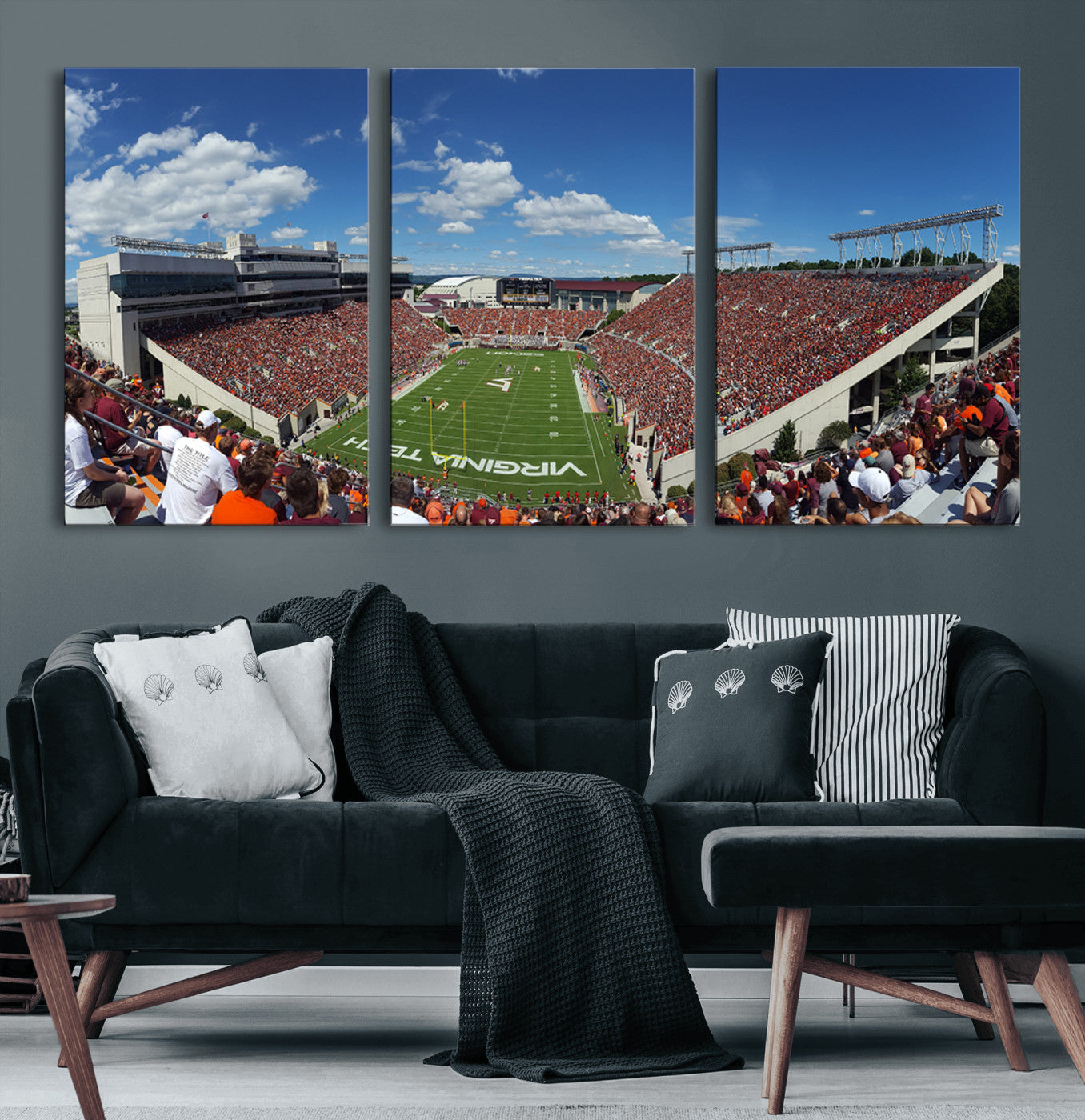 87769-MGV-CV-60X30-3P-Virginia Tech Hokies Football Team Print - Blacksburg Lane Stadium Wall Art Canvas Print