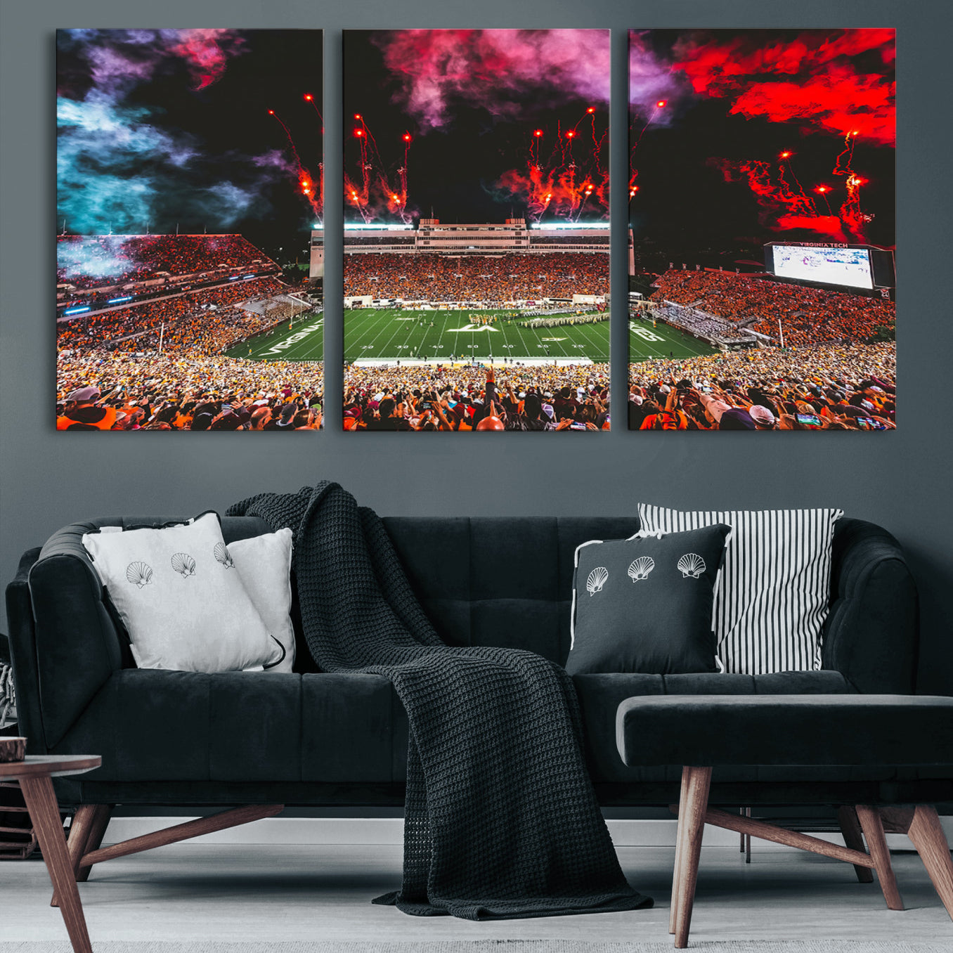 65761-MGV-CV-60X30-3P-Virginia Tech Hokies Football Team Print - Blacksburg Lane Stadium Wall Art Canvas Print