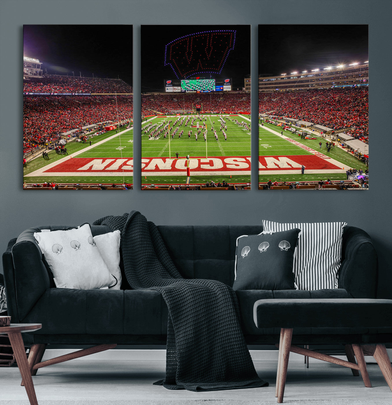 34125-MGV-CV-60X30-3P-Wisconsin Badgers Football Team Print Canvas- Madison Camp Randall Stadium Wall Art Canvas Print