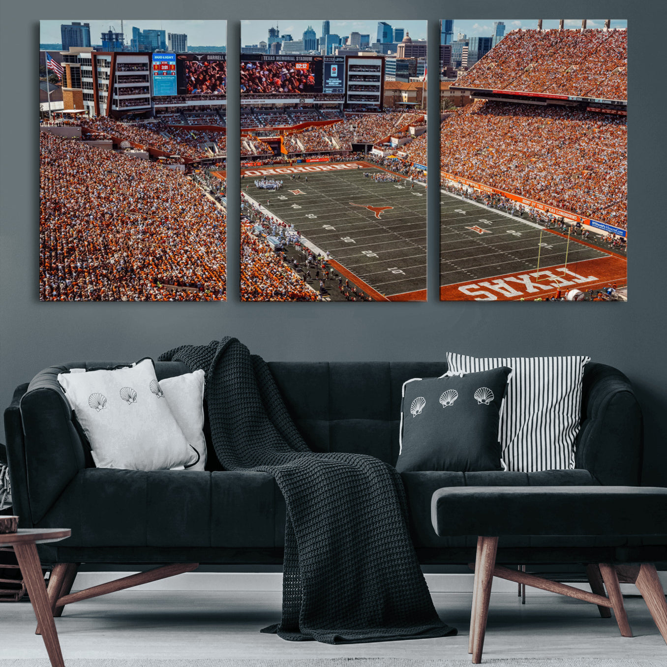 92103-MGV-CV-60X30-3P-University of Texas Longhorns Football Team Print - Austin Darrell K Royal-Texas Memorial Stadium