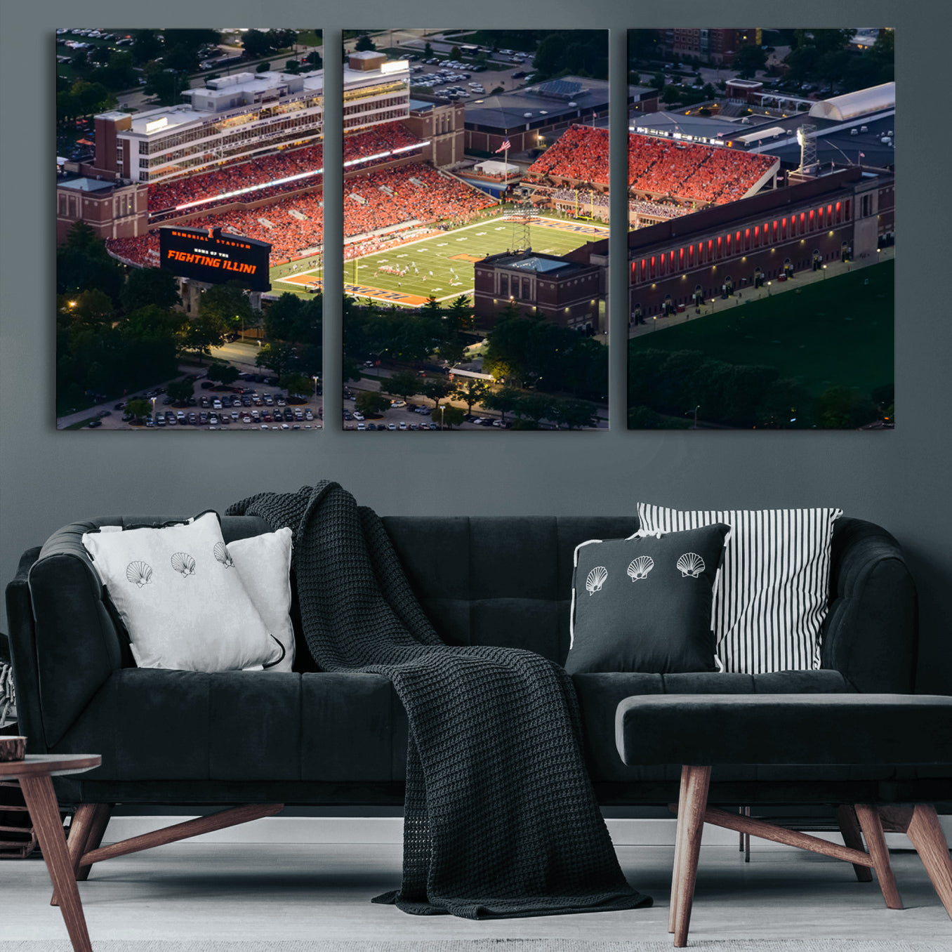 -University of Illinois Fighting Illini Football Team Print - Champaign Illinois Memorial Stadium