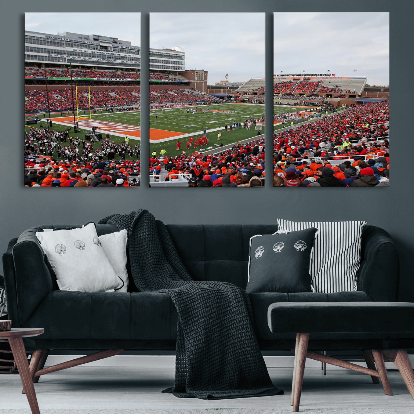 86851-MGV-CV-60X30-3P-University of Illinois Fighting Illini Football Team Print - Champaign Illinois Memorial Stadium