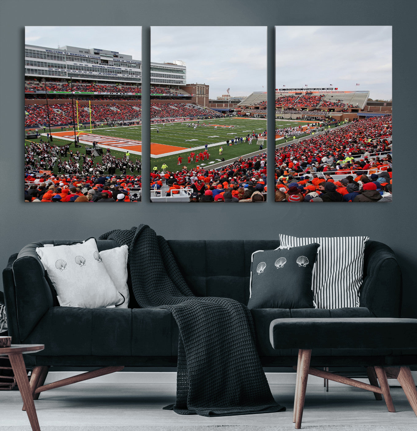 86851-MGV-CV-60X30-3P-University of Illinois Fighting Illini Football Team Print - Champaign Illinois Memorial Stadium