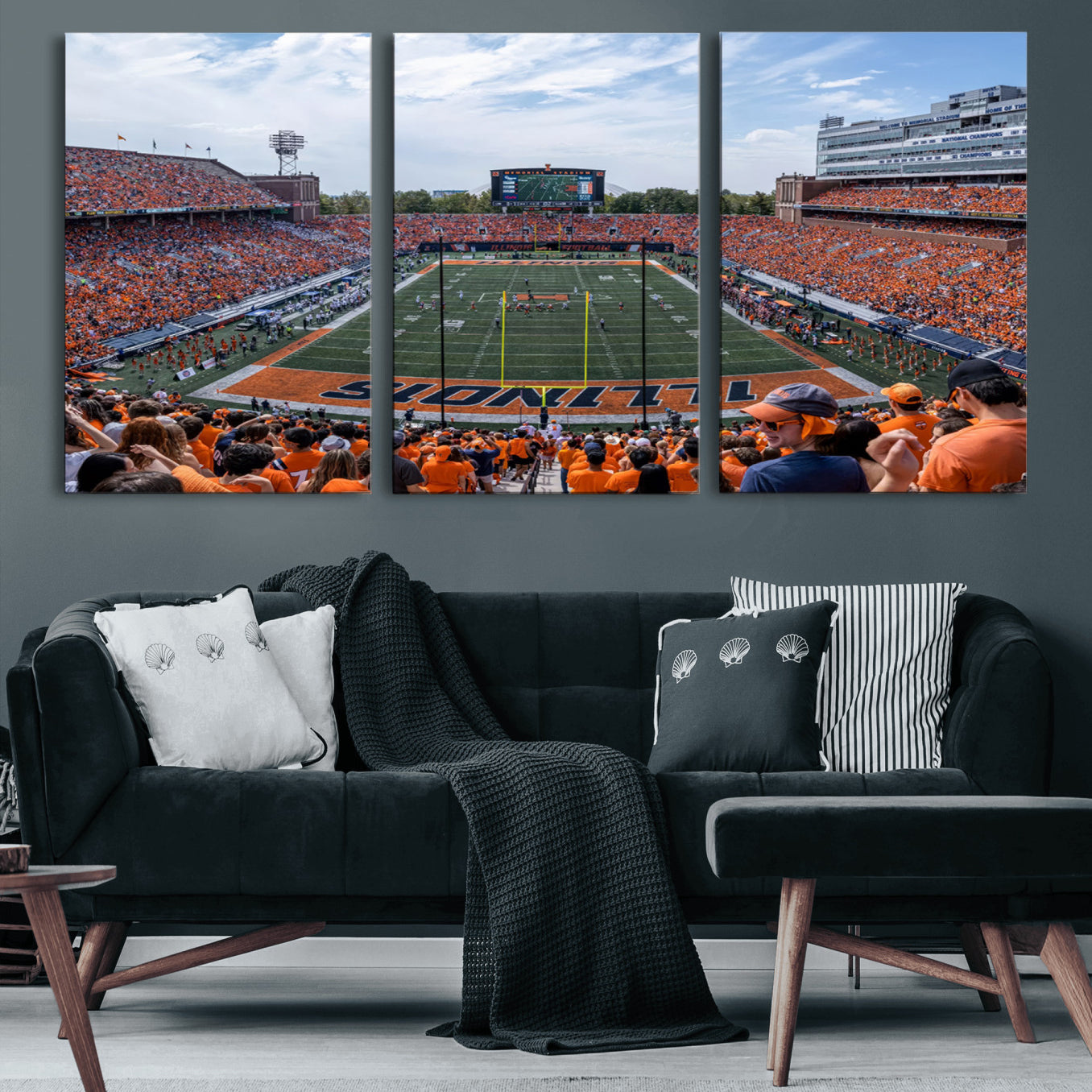 68701-MGV-CV-60X30-3P-University of Illinois Fighting Illini Football Team Print Canvas - Champaign Illinois Memorial