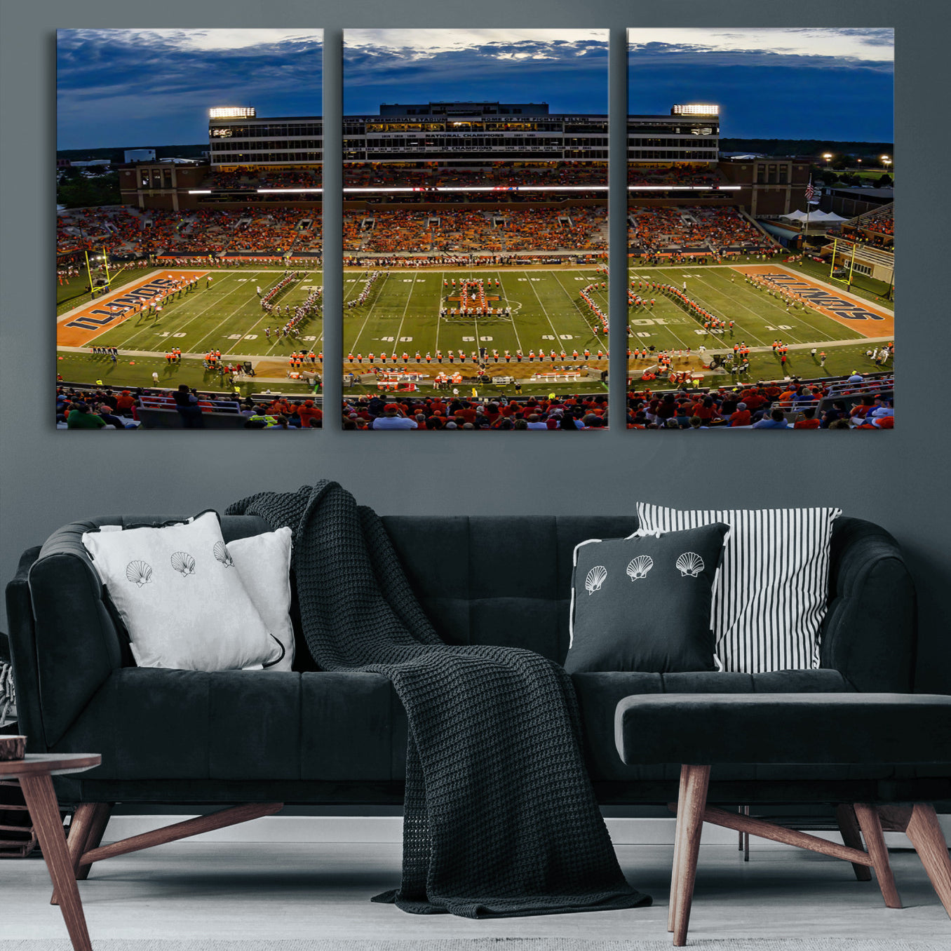44513-MGV-CV-60X30-3P-University of Illinois Fighting Illini Football Team Print - Champaign Illinois Memorial Stadium