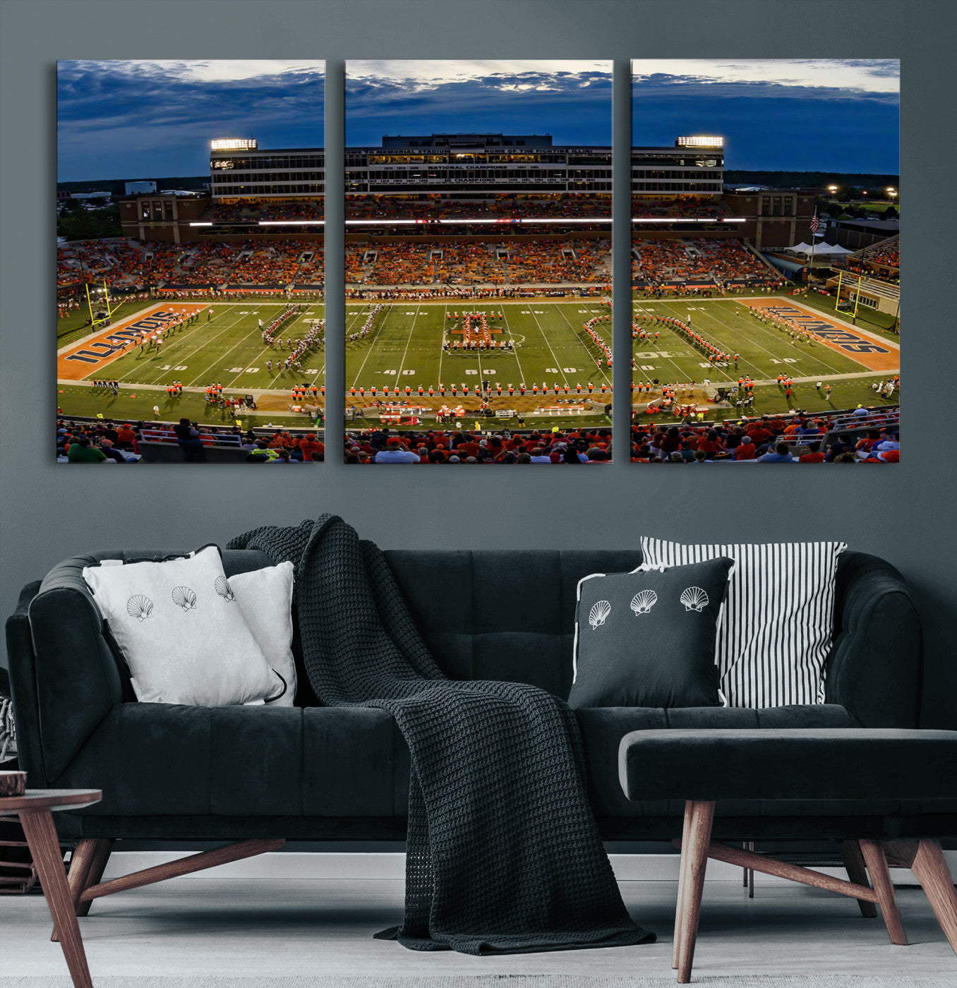 44513-MGV-CV-60X30-3P-University of Illinois Fighting Illini Football Team Print - Champaign Illinois Memorial Stadium