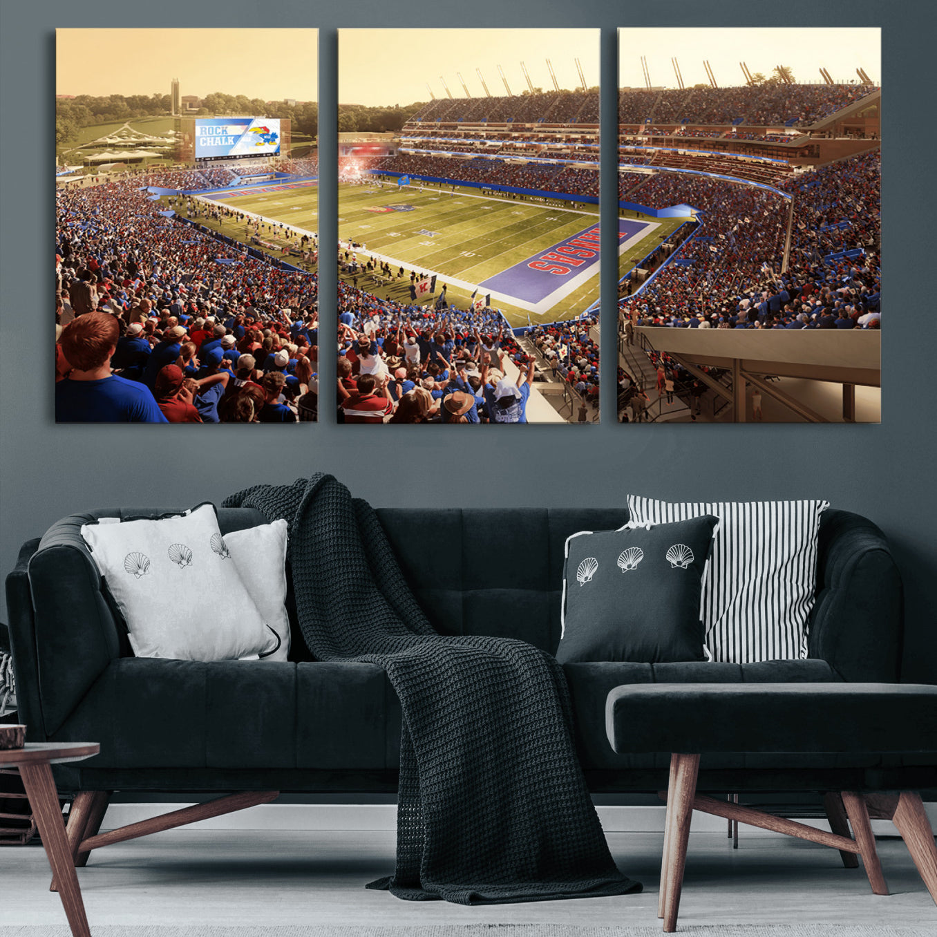 71731-MGV-CV-60X30-3P-University of Kansas Jayhawks Football Team Print - Lawrence Kansas Memorial Stadium Wall Art Canvas