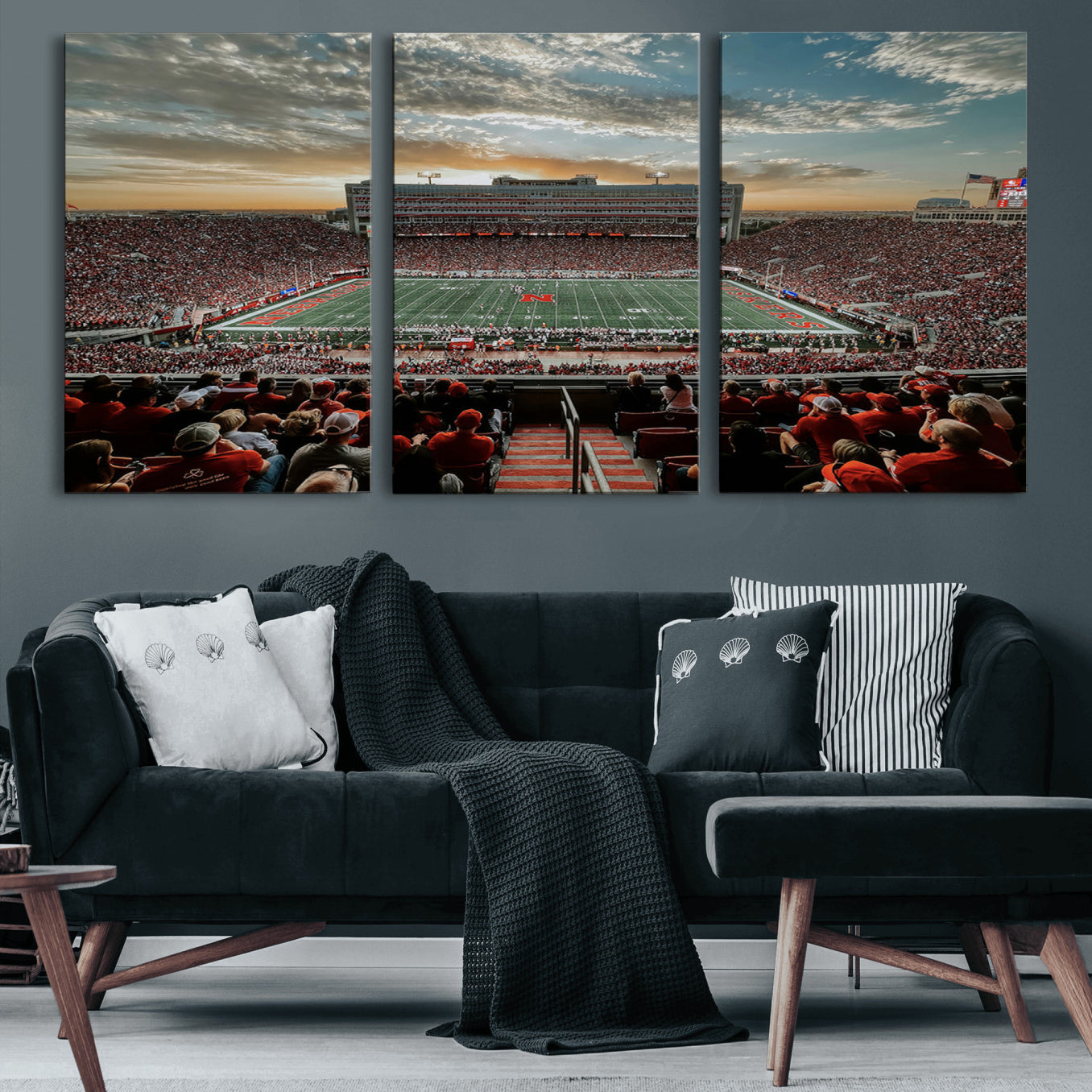70684-MGV-CV-60X30-3P-University of Nebraska Cornhuskers Football Team Print - Lincoln Memorial Stadium Art Canvas Print