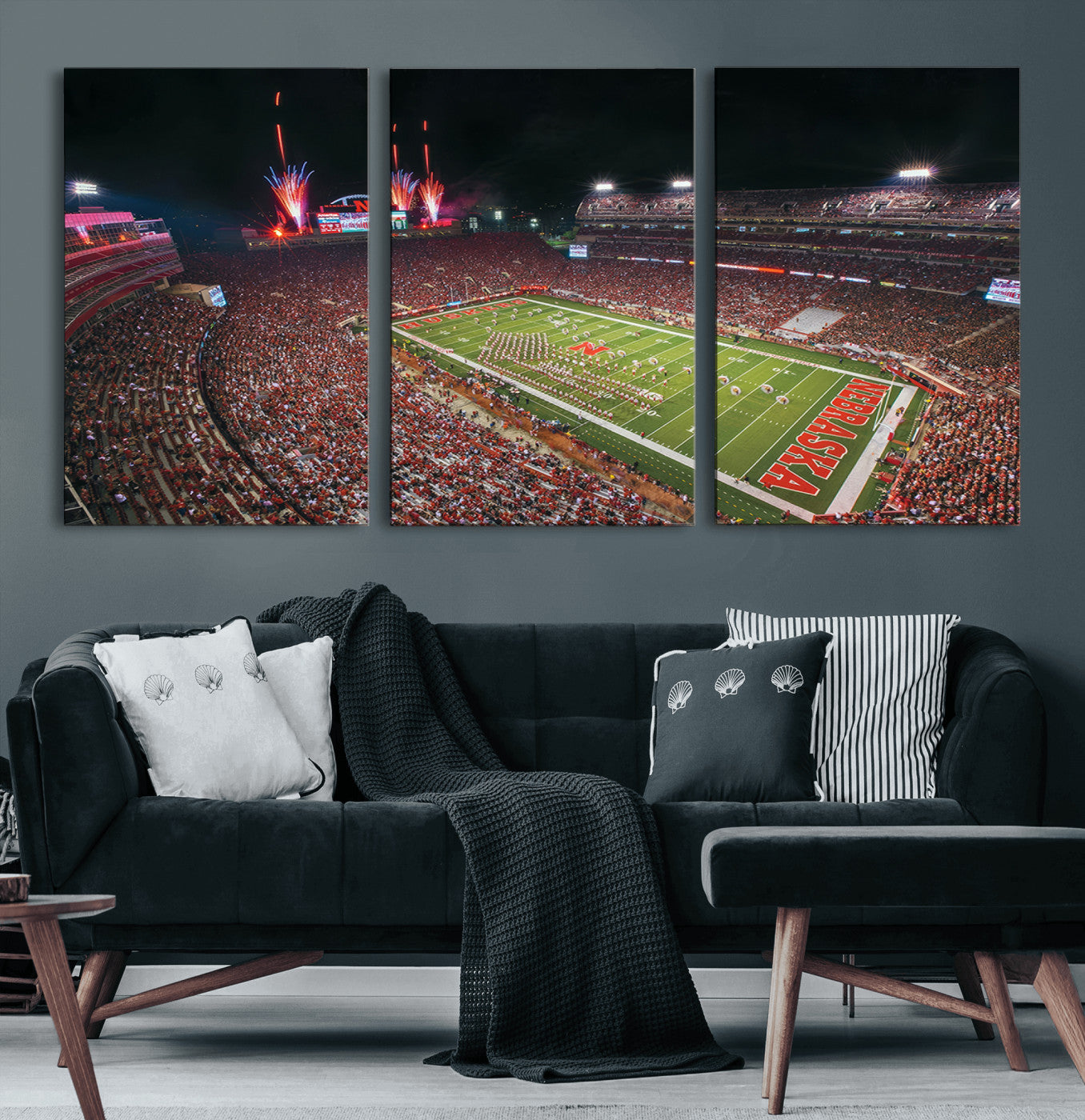 51773-MGV-CV-60X30-3P-University of Nebraska Cornhuskers Football Team Print - Lincoln Memorial Stadium Wall Art Canvas