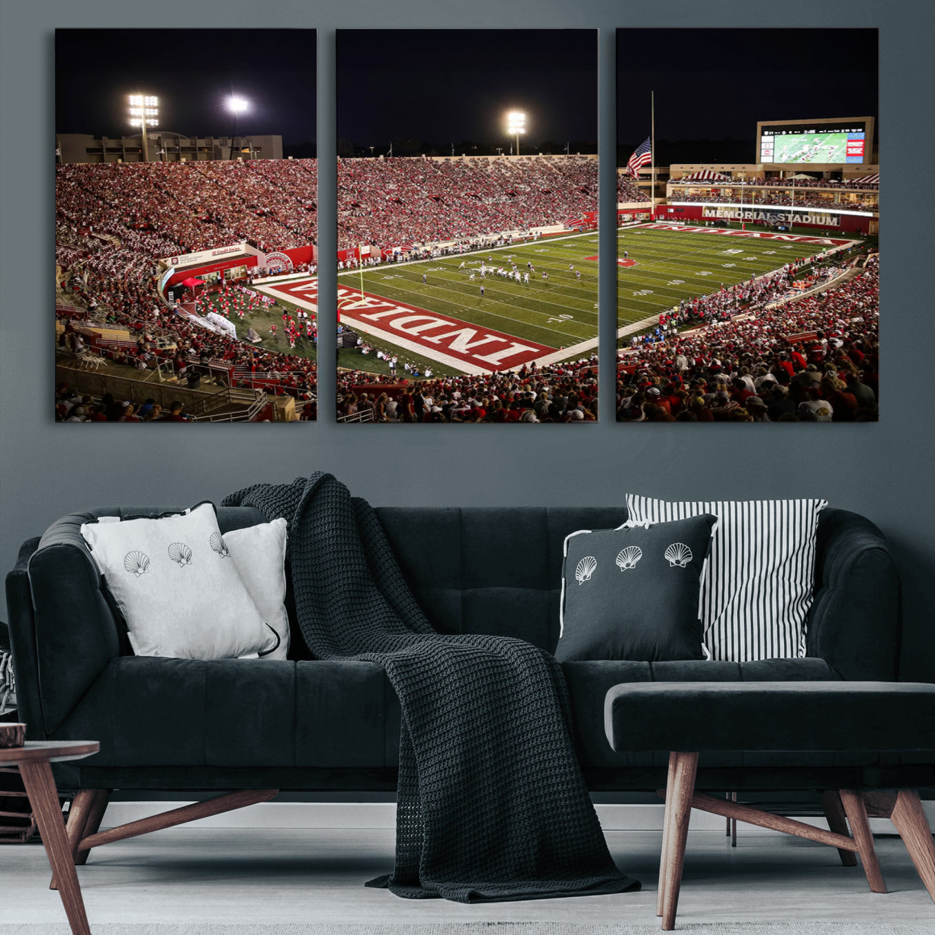 82748-MGV-CV-60X30-3P-Indiana University Hoosiers Football Team Print Canvas - Bloomington Memorial Stadium Wall Art