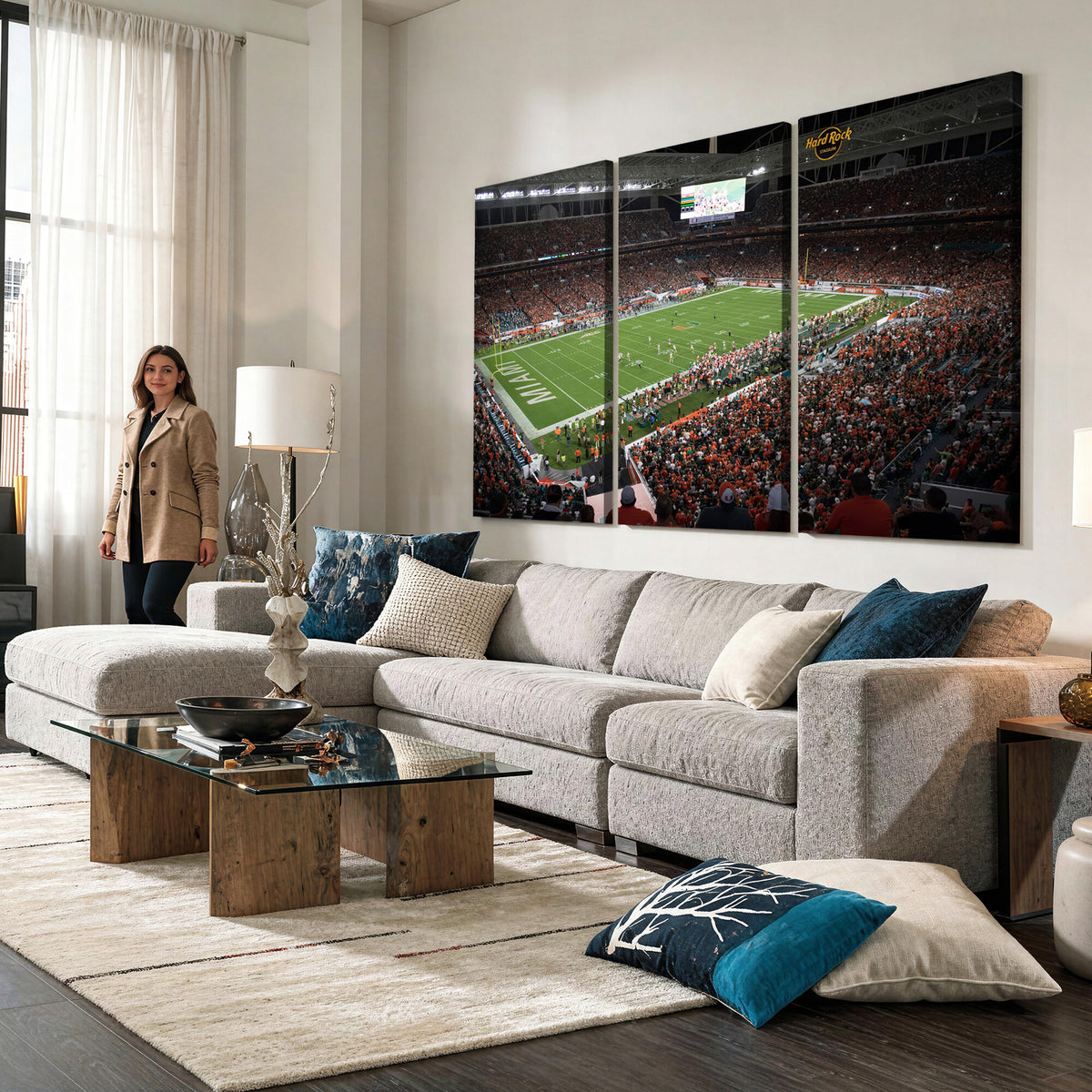 33698-PAN-FL-20X10 - Miami Hurricanes Football Team Print Canvas- Miami Hard Rock Stadium Wall Art Canvas Print