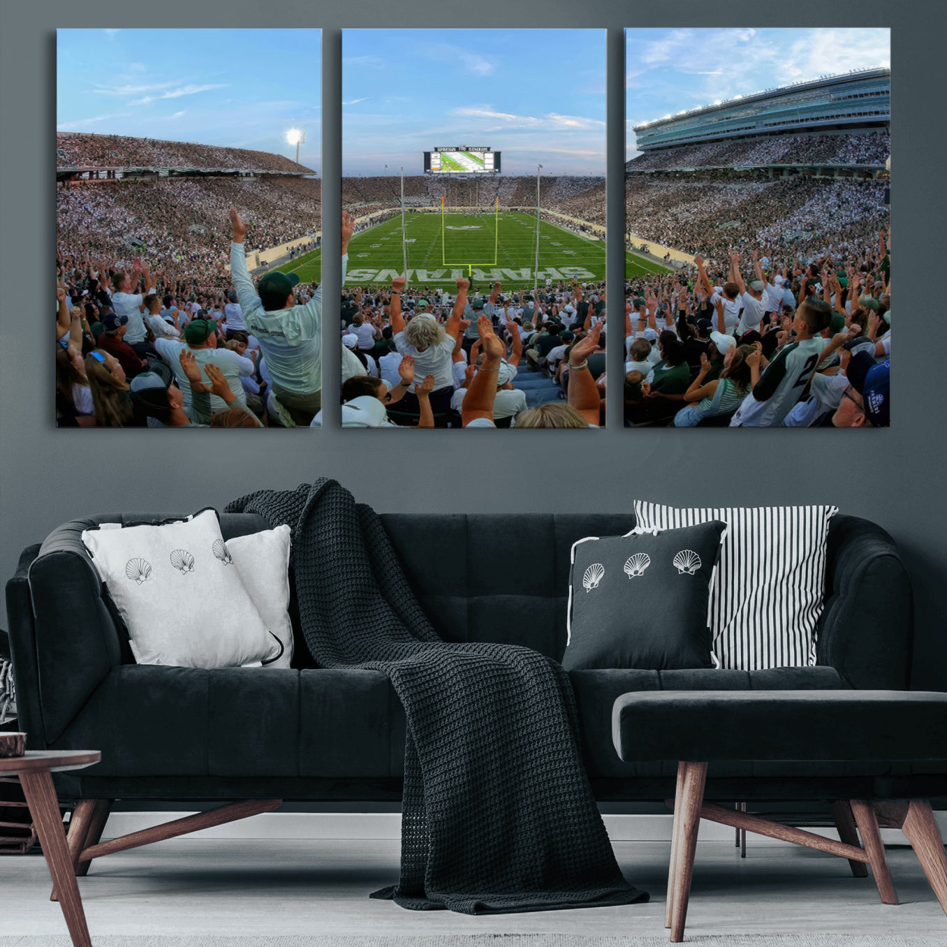73105-MGV-CV-60X30-3P-Michigan State Spartans Football Team Art Print - East Lansing Spartan Stadium Wall Art Canvas Print