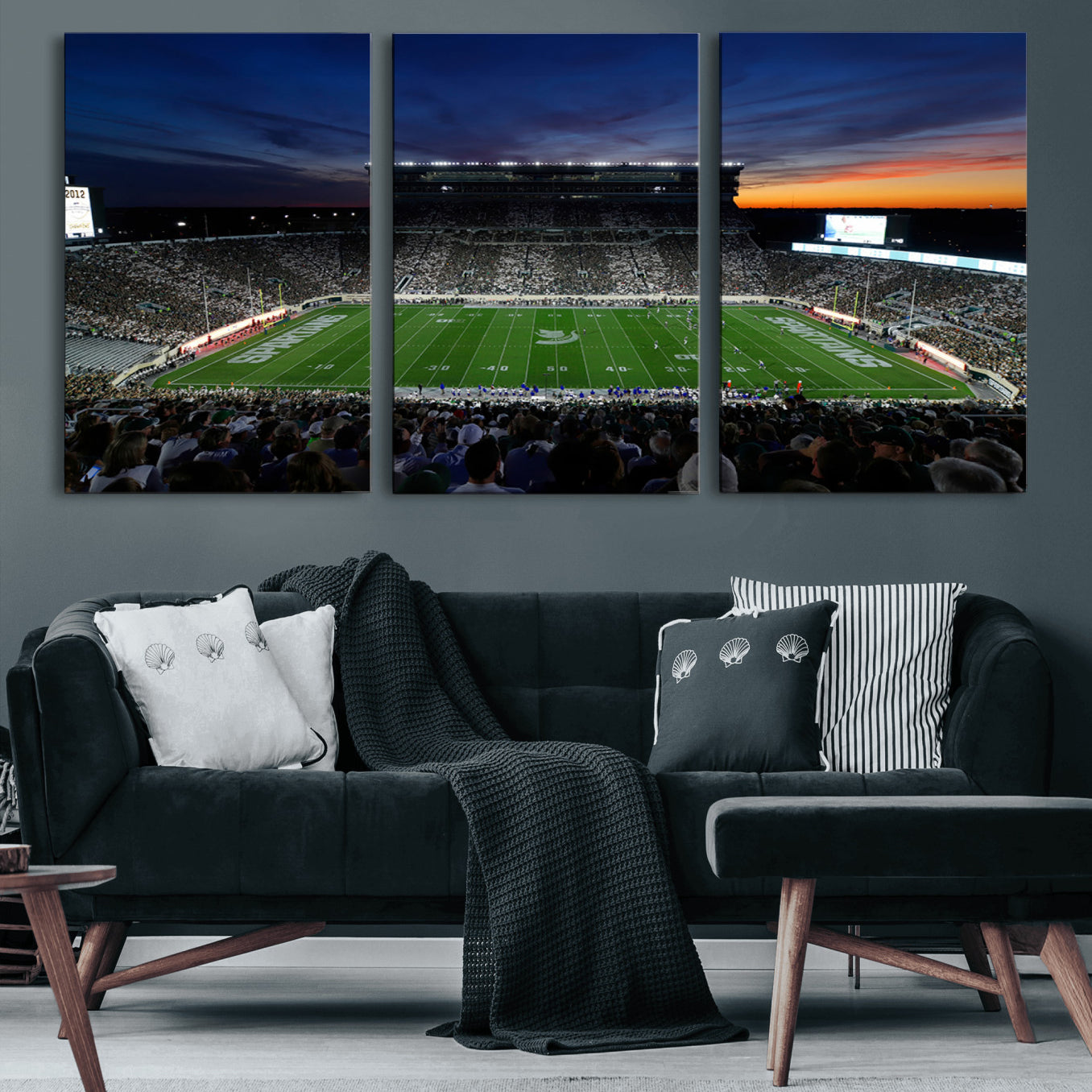 49074-MGV-CV-60X30-3P-Michigan State Spartans Football Team Print - East Lansing Spartan Stadium Canvas Print