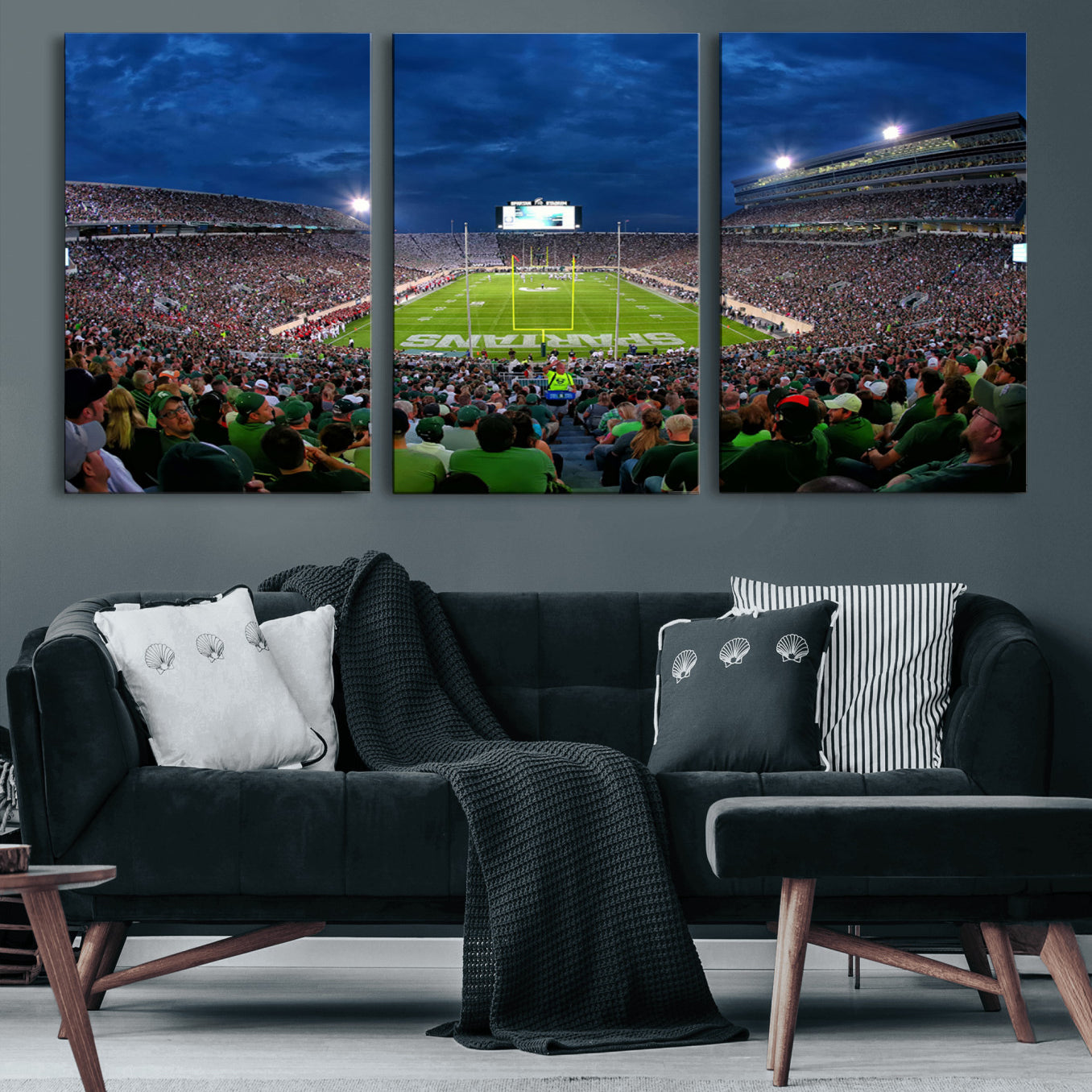35248-MGV-CV-60X30-3P-Michigan State Spartans Football Team Print - East Lansing Spartan Stadium Wall Art Canvas Print