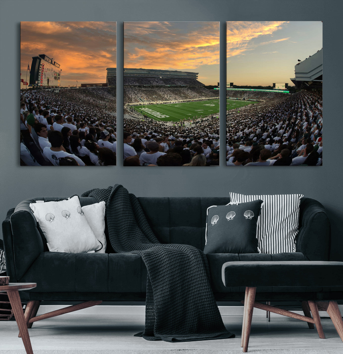 99155-MGV-CV-60X30-3P-Michigan State Spartans Football Team Print - East Lansing Spartan Stadium Wall Art Canvas Print
