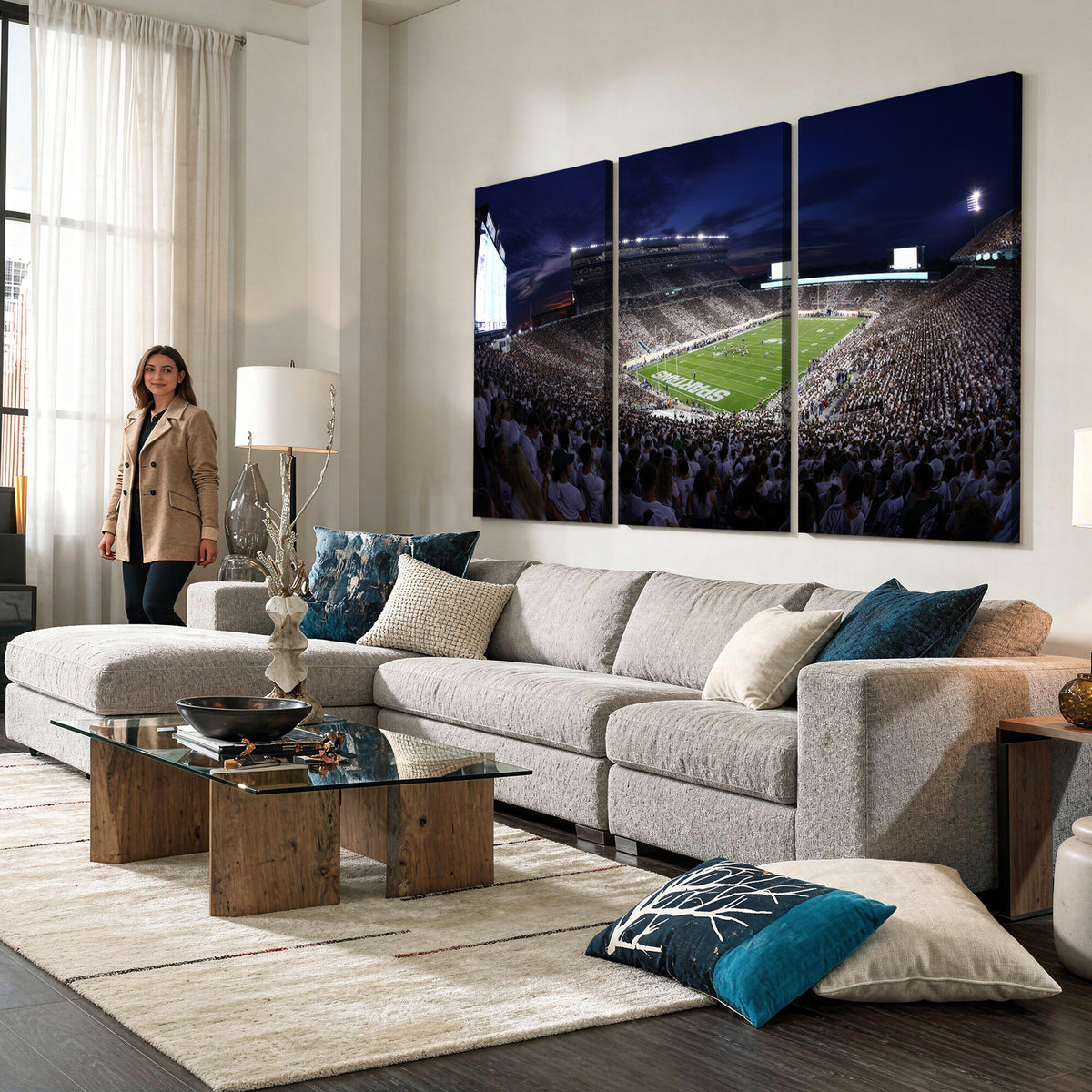 75193-PAN-FL-20X10 - Michigan State Spartans Canvas, Framed Football Team Print - East Lansing Spartan Stadium Wall Art