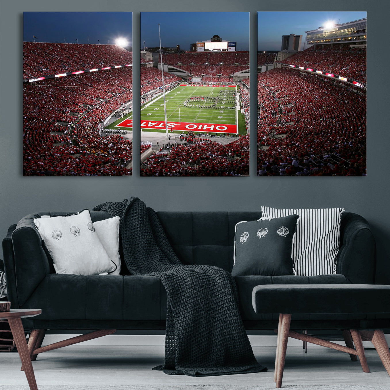 98743-MGV-CV-60X30-3P-Ohio State University Buckeyes Football Team Print - Columbus Ohio Stadium Wall Art Canvas Print