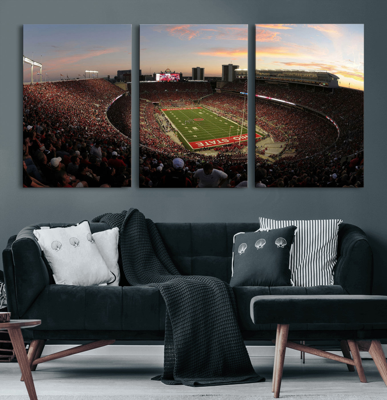 28825-MGV-CV-60X30-3P-Ohio State University Buckeyes Football Team Print - Columbus Ohio Stadium Wall Art Canvas Print