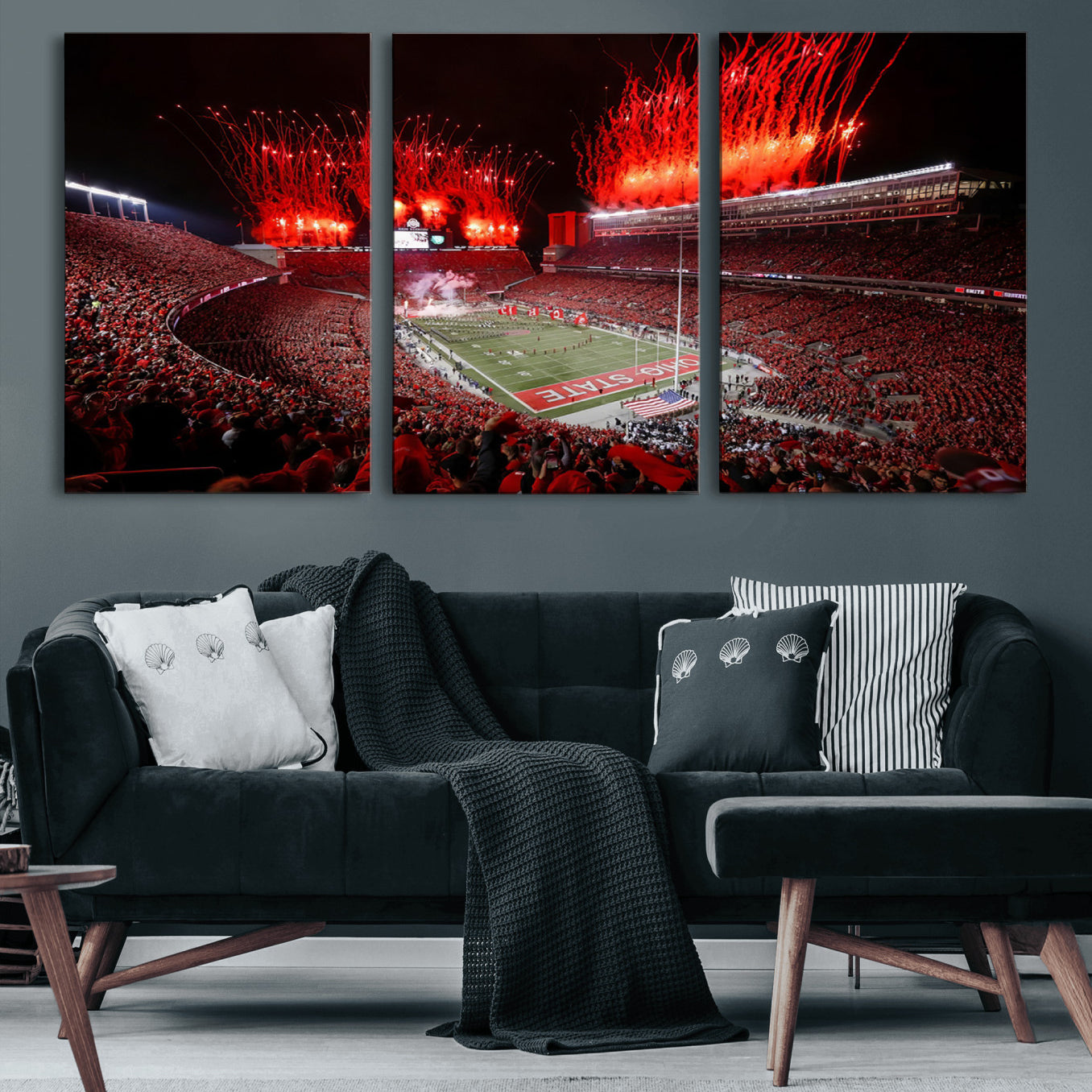 56909-MGV-CV-60X30-3P-Ohio State University Buckeyes Football Team Print - Columbus Ohio Stadium Wall Art Canvas Print