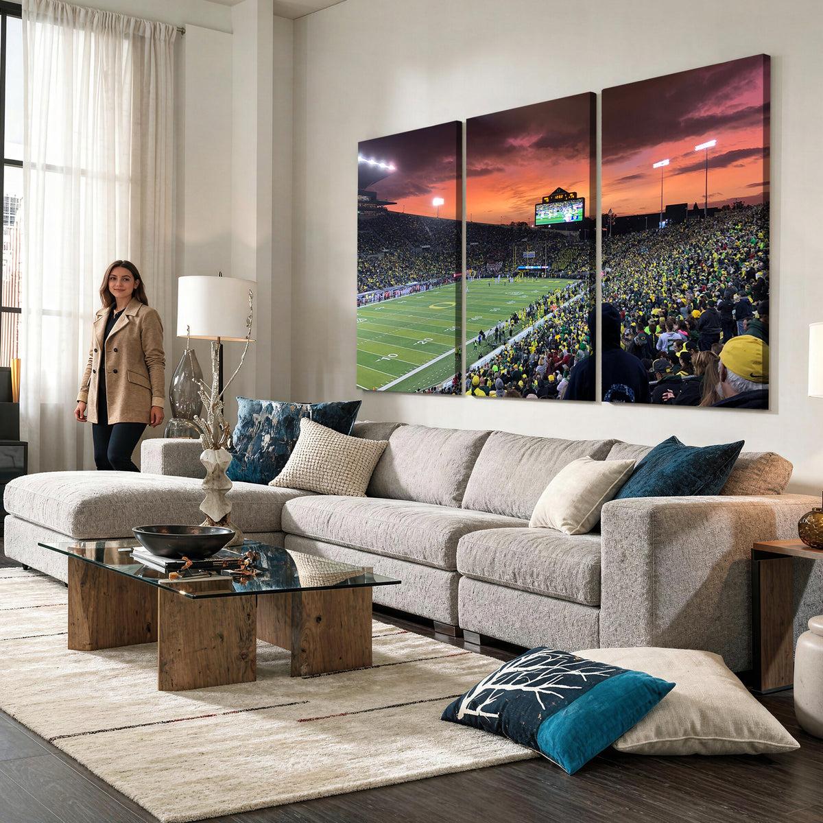75065-PAN-FL-20X10 - Eugene Autzen Stadium Canvas Wall Art Print – Sunset Over Iconic Football Field Wall Decor for Home